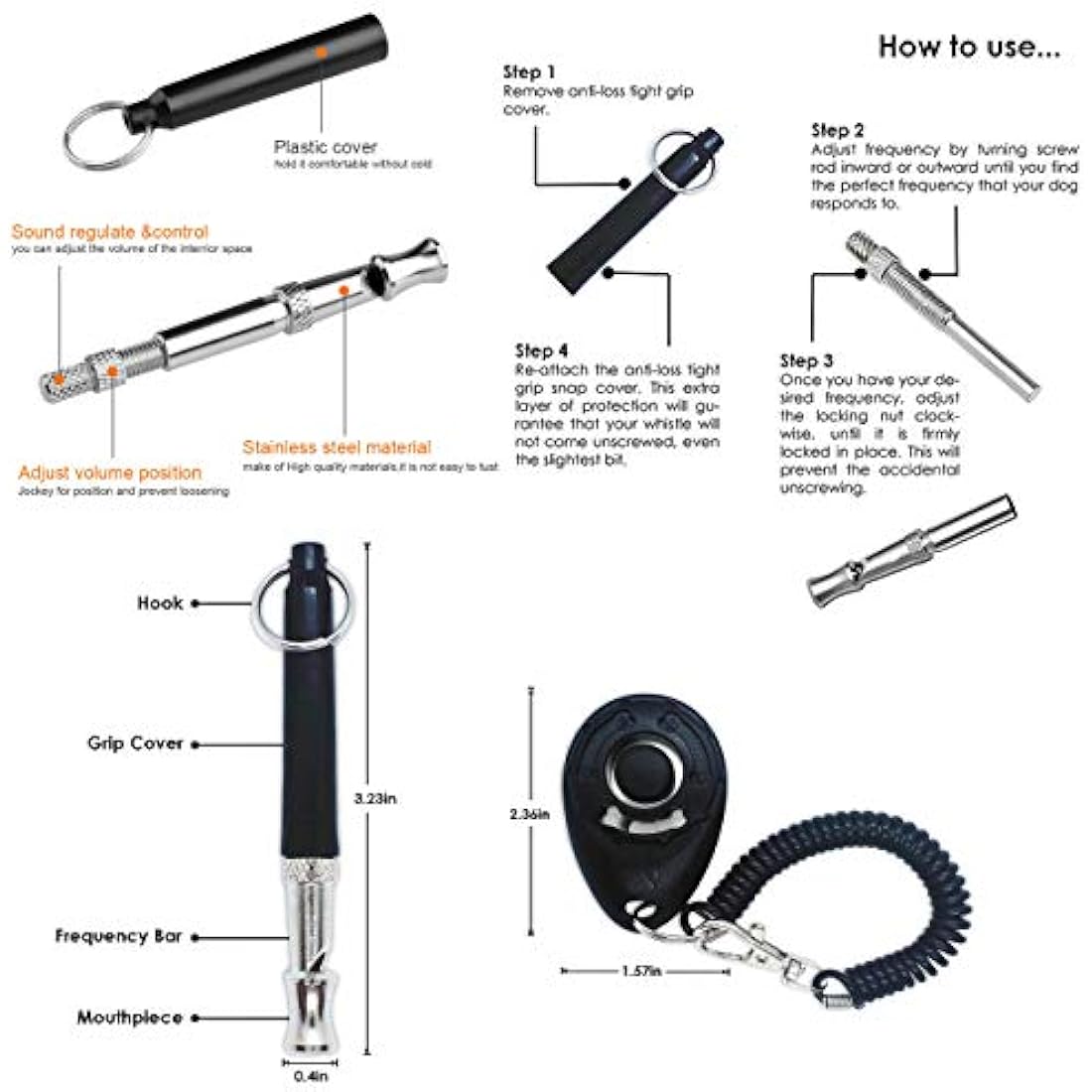 Ultrasonic Dog Whistle and Clicker Set for Training & Recall