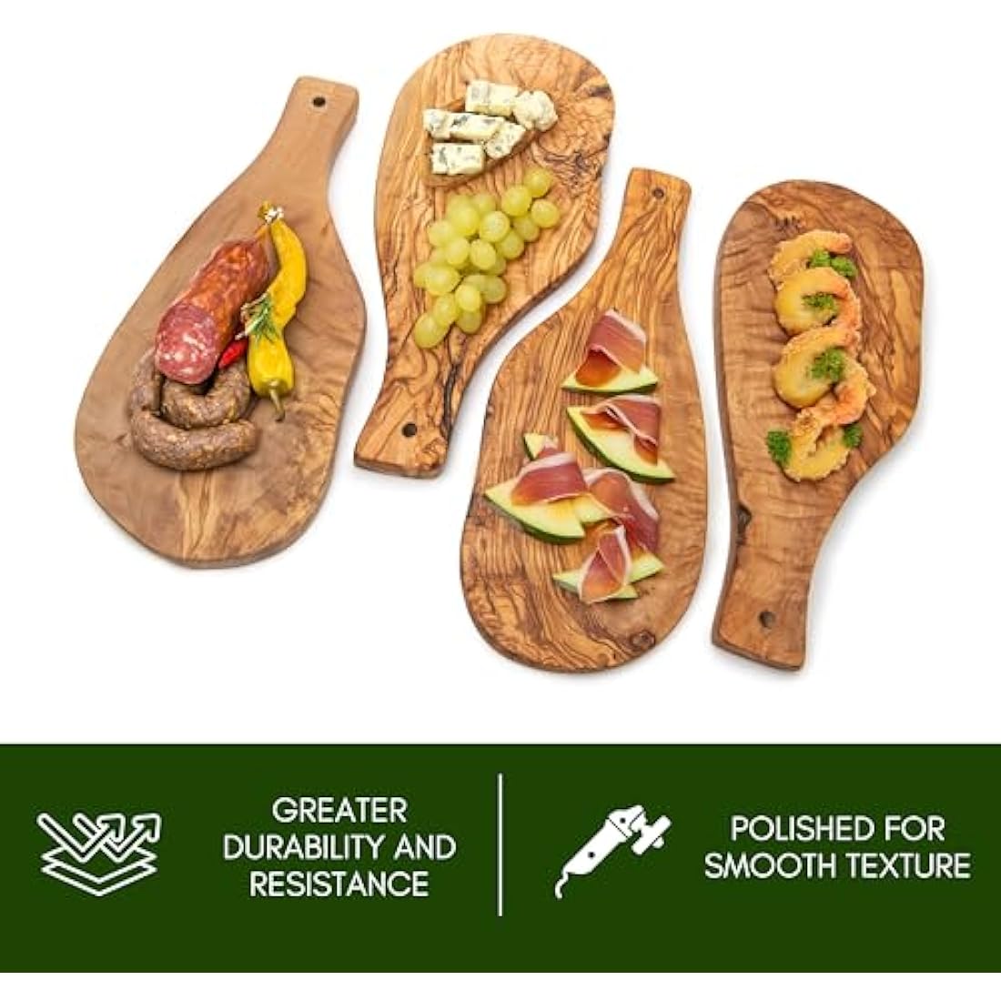 Olive Wood Chopping Board Set – 4 Handmade Serving Boards