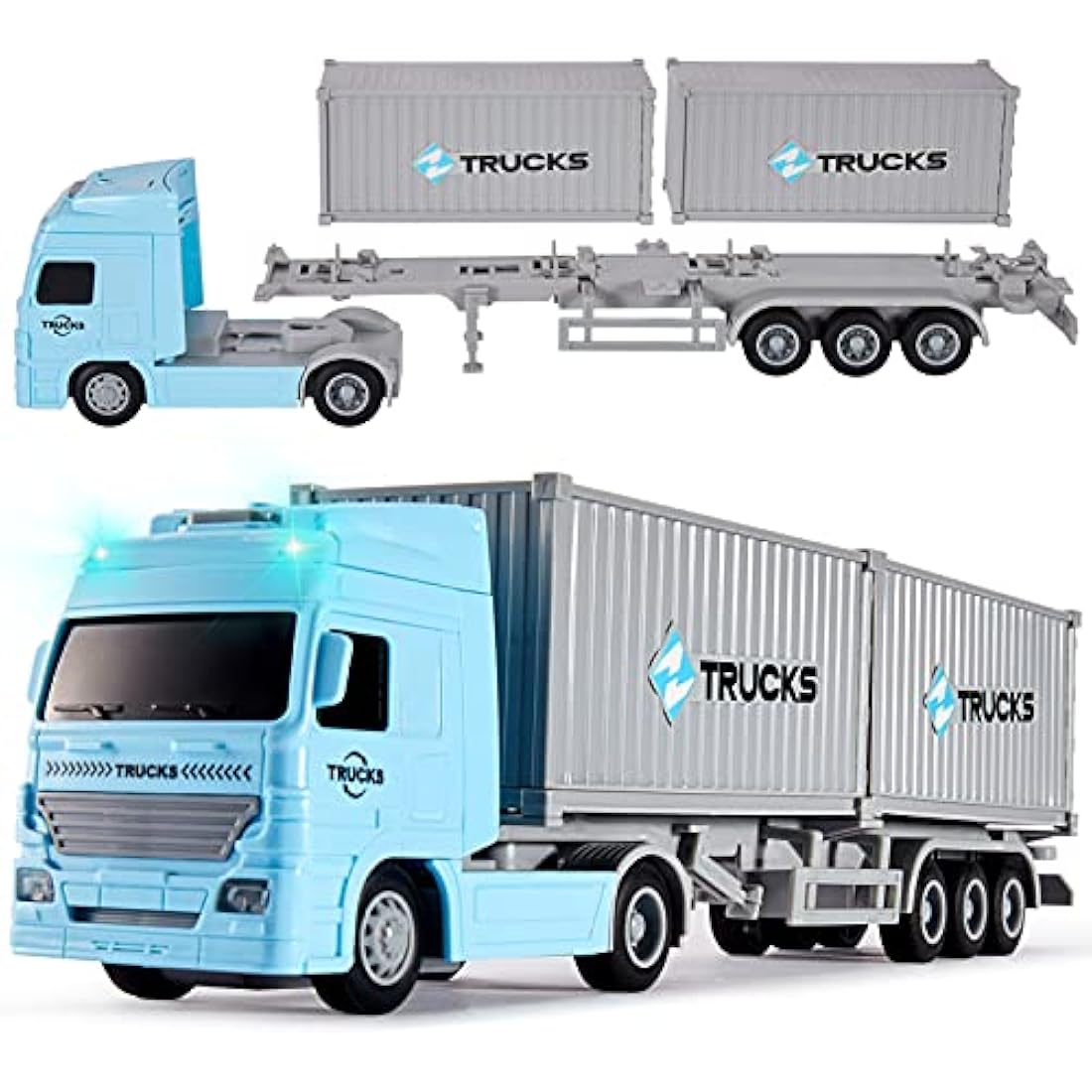 HERSITY 1:50 Friction Powered Container Truck Toy with Lights & Sounds