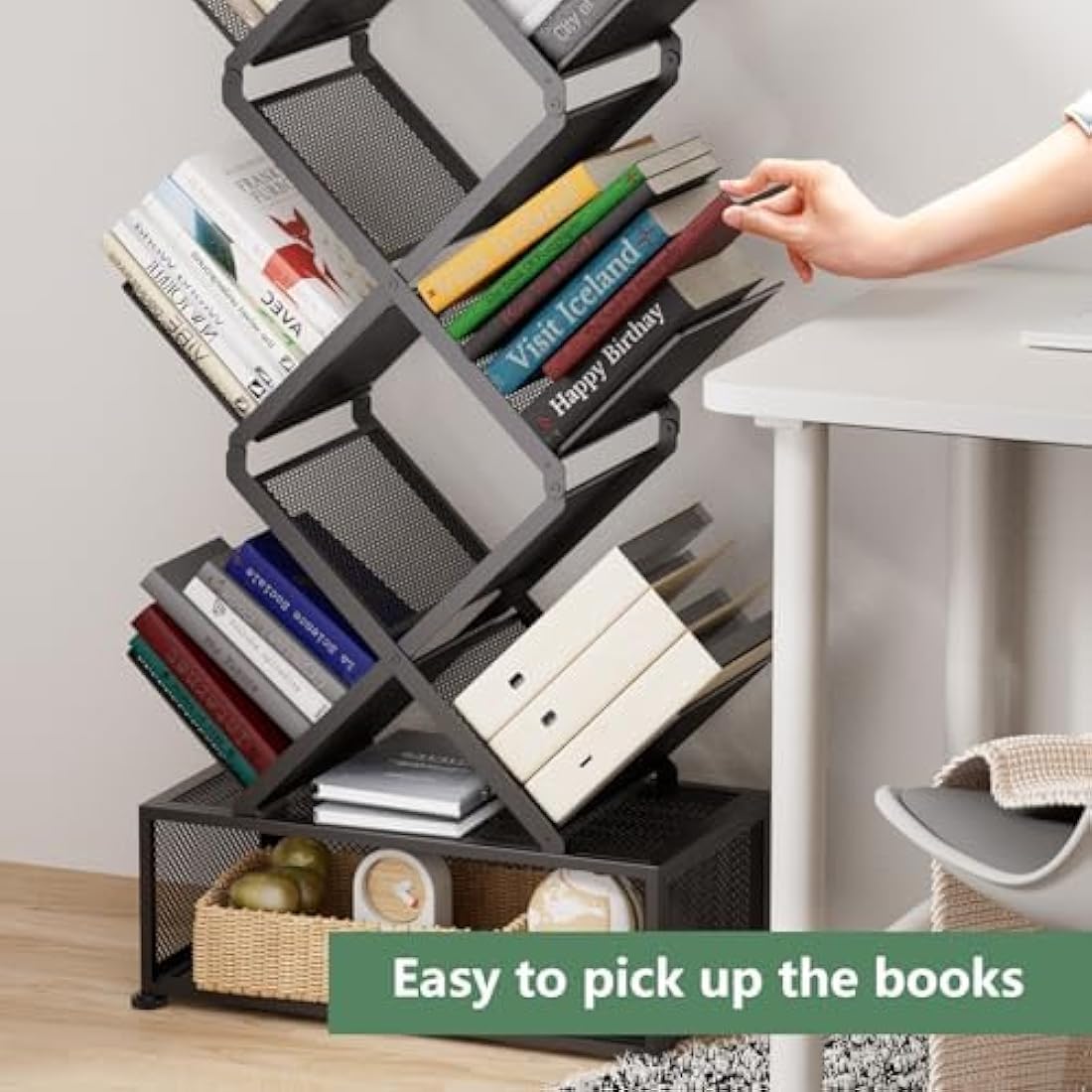 9-Tier Tree Bookshelf – Folding Metal Space Saving Rack