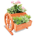 Habau Wooden Wagon Wheel Flower Box – Solid Pine Herb Planter