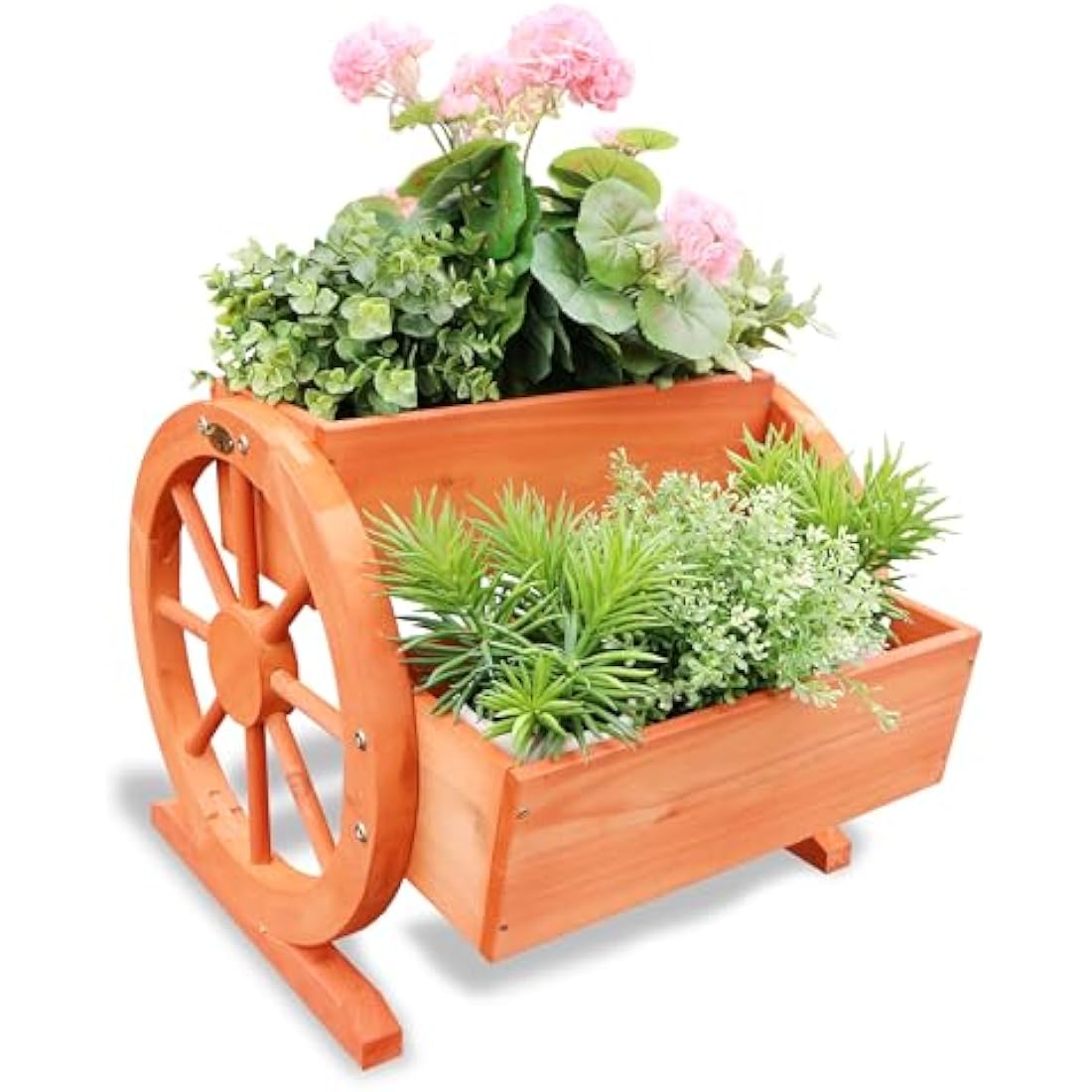 Habau Wooden Wagon Wheel Flower Box – Solid Pine Herb Planter