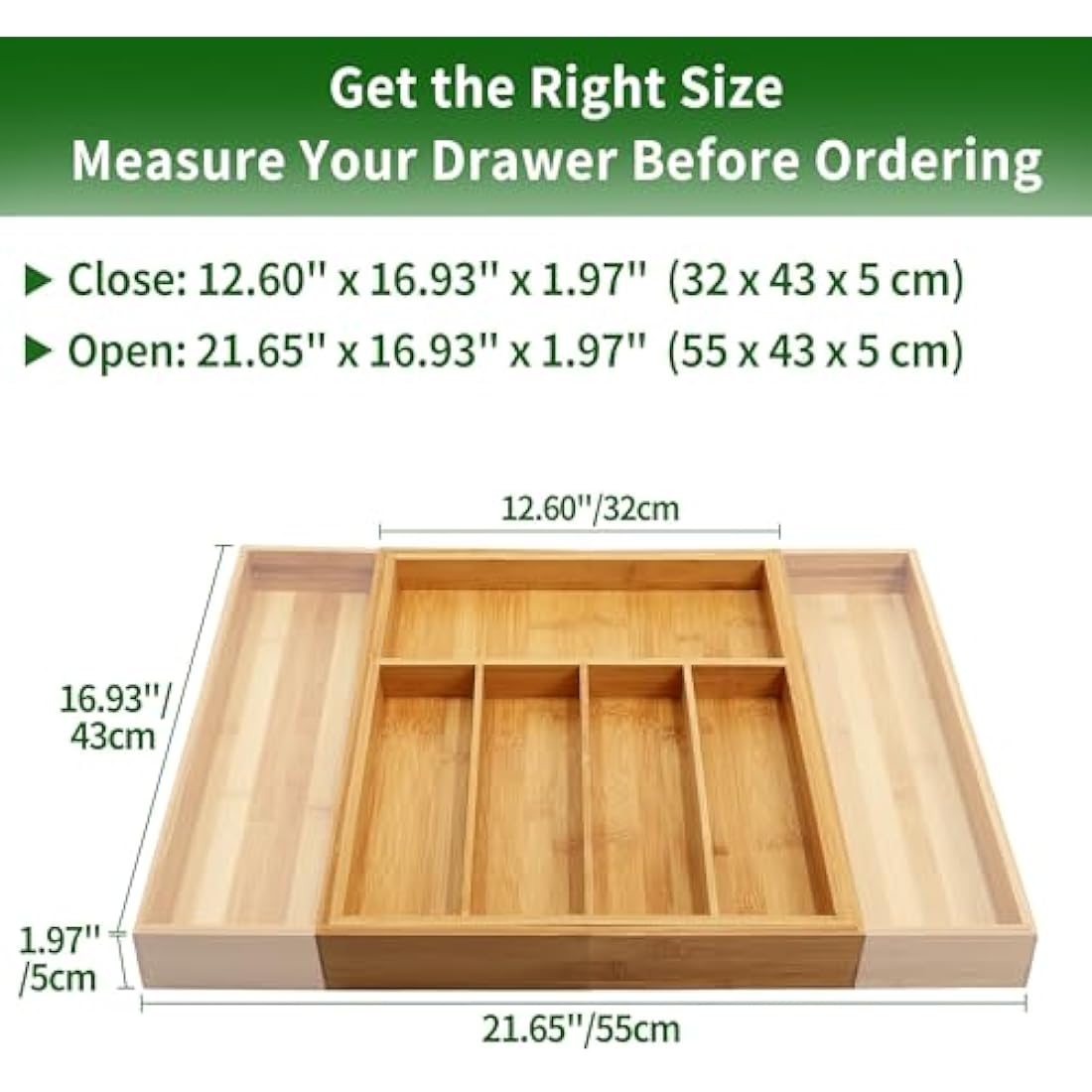 VaeFae Expandable Bamboo Cutlery Drawer Organiser | 5-7 Slot Kitchen Tray