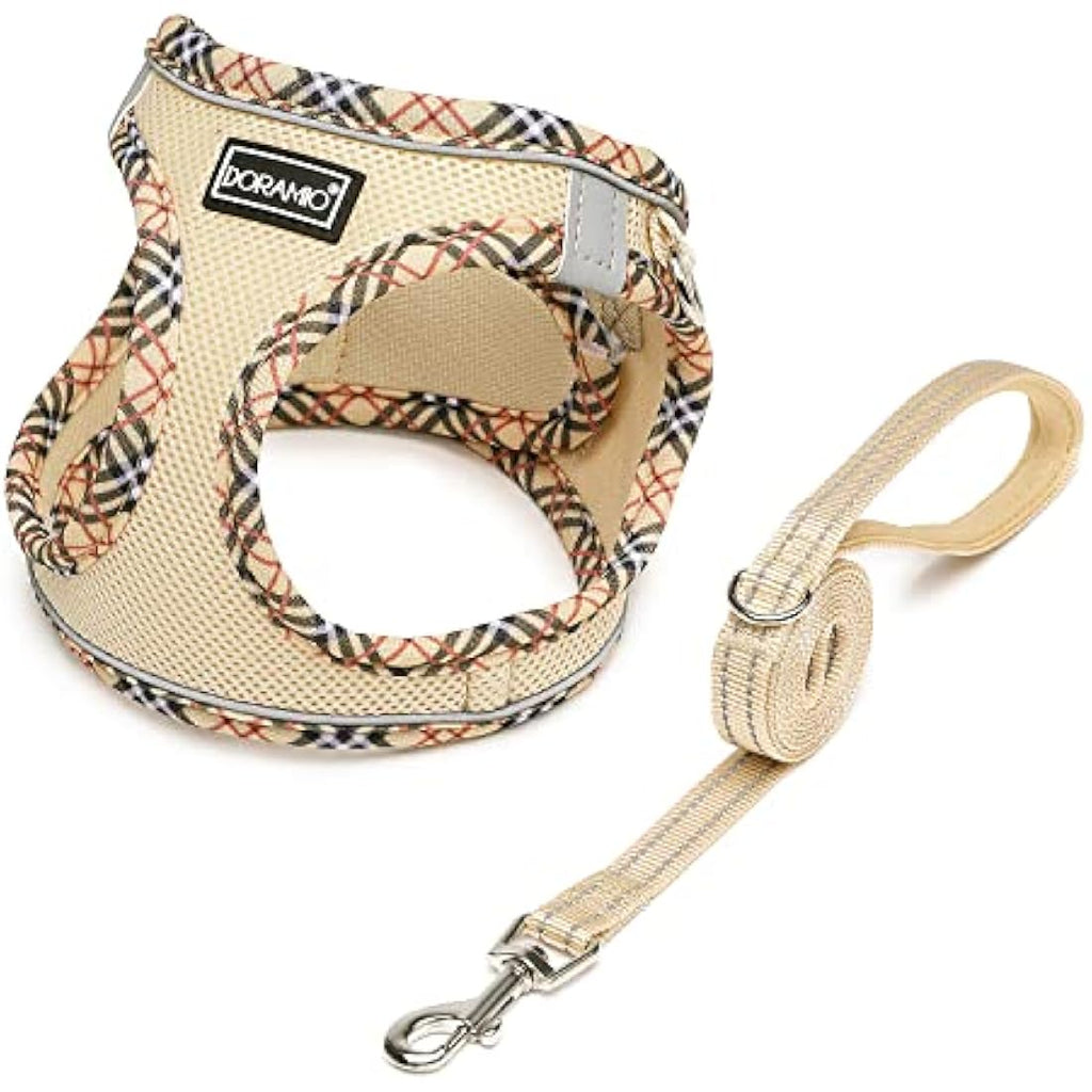 DORAMIO Step-in Dog Harness and Leash Set | Reflective Mesh Vest – Beige