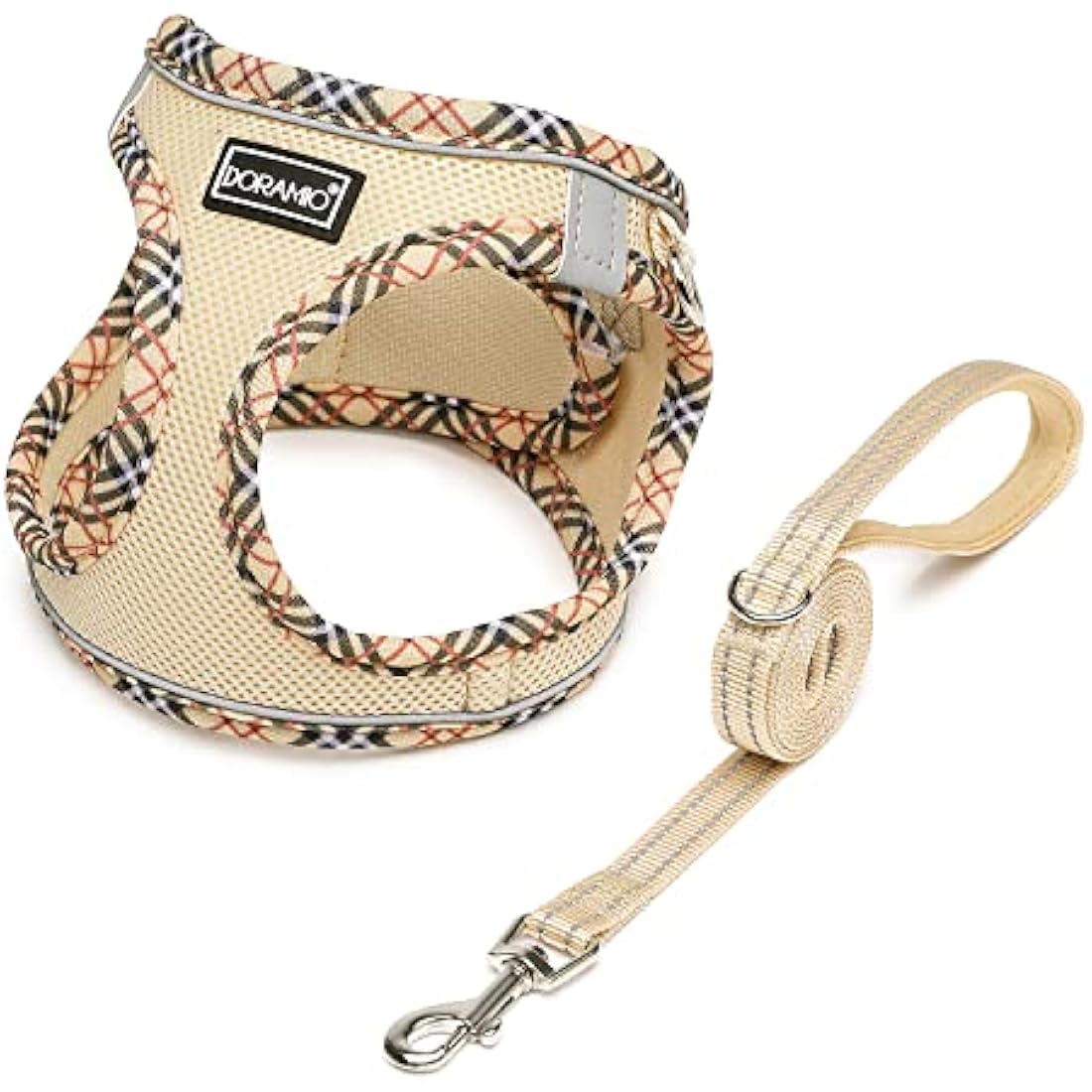 DORAMIO Step-in Dog Harness and Leash Set | Reflective Mesh Vest – Beige