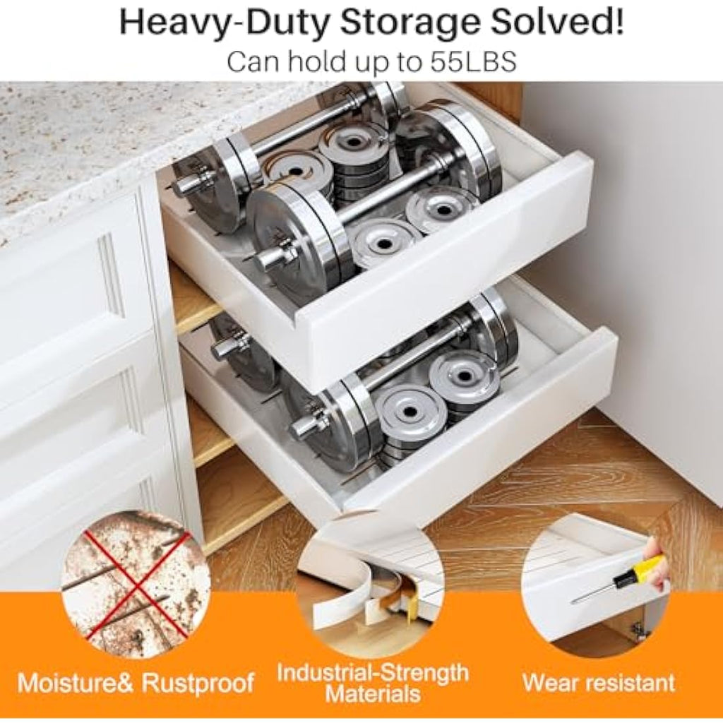SAYZH Pull Out Cabinet Organiser | No-Drill Slide Out Drawer - White