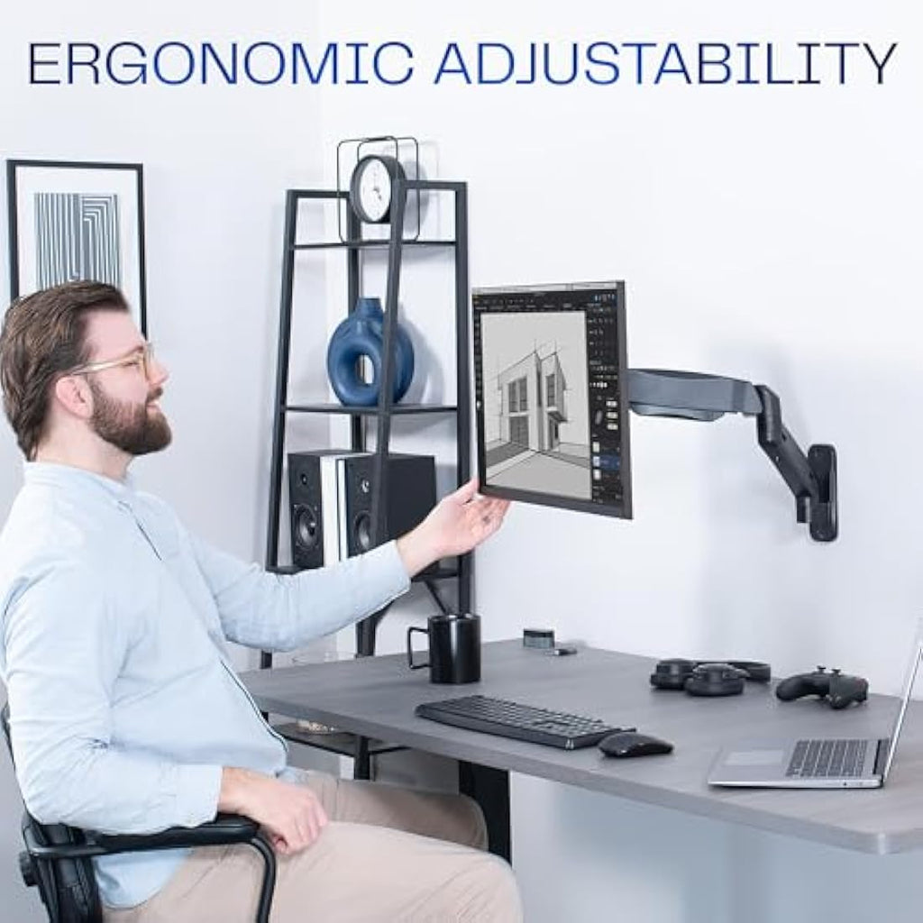 VIVO Single Monitor Wall Mount – Pneumatic Full Motion Arm for 17-27" Screens