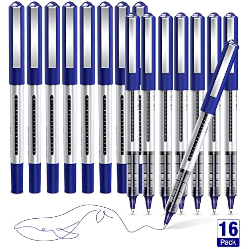 AKARUED 16 Pack Blue Rollerball Pens – 0.5mm Quick-Dry Fine Point Gel Pens