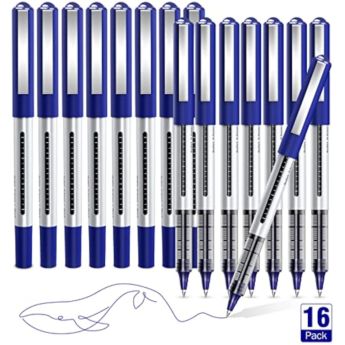 AKARUED 16 Pack Blue Rollerball Pens – 0.5mm Quick-Dry Fine Point Gel Pens