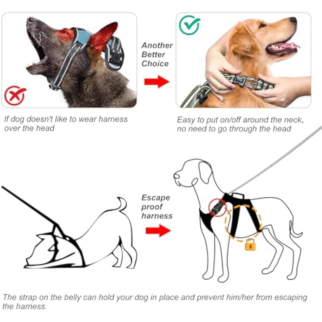 Escape Proof Dog Harness | No Pull Reflective Vest - Green