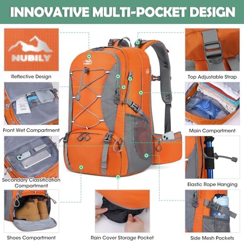 50L Hiking Backpack – Waterproof Camping Rucksack with Shoe Pocket