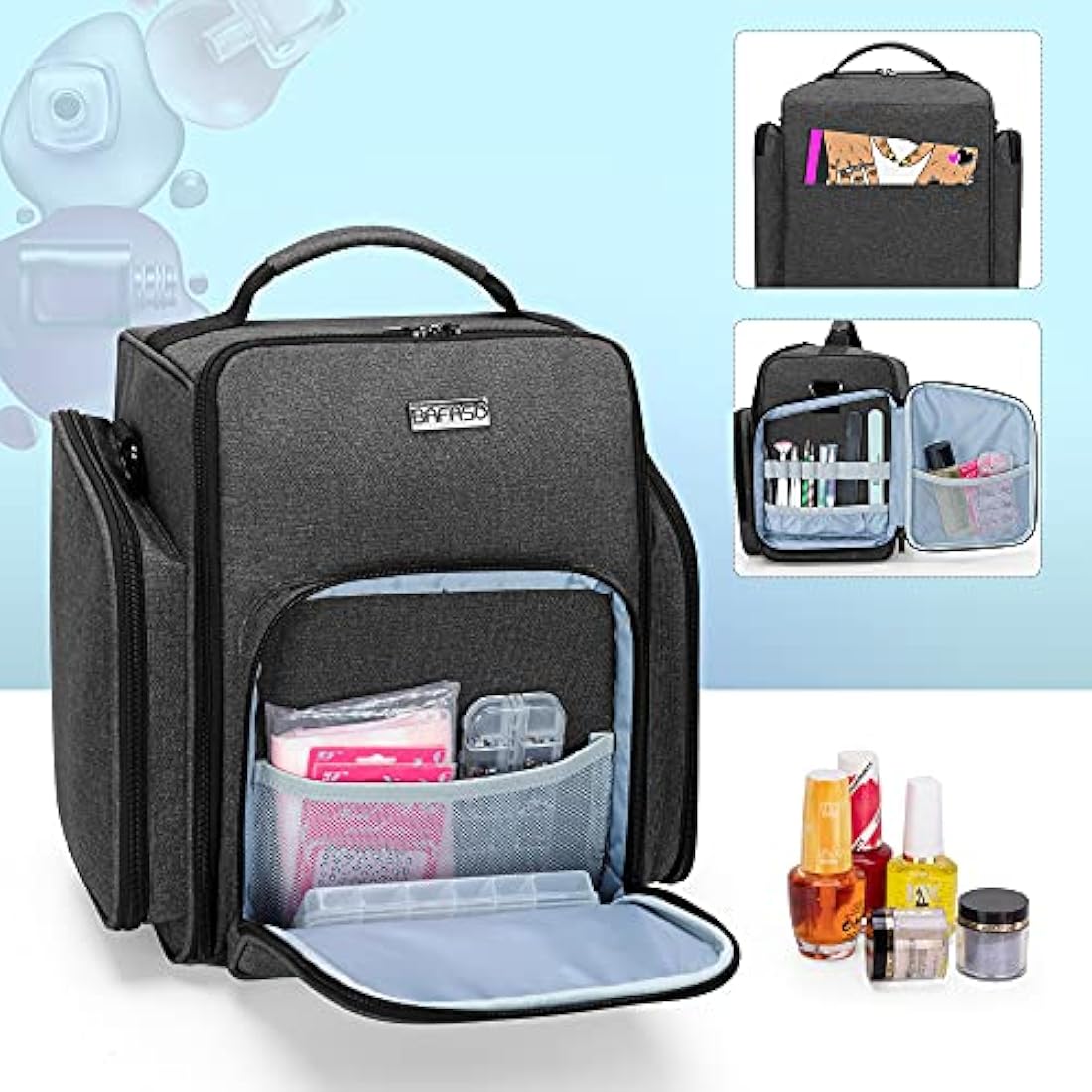 BAFASO Nail Polish Organiser Case - Holds 72 Bottles - Black Nylon Bag