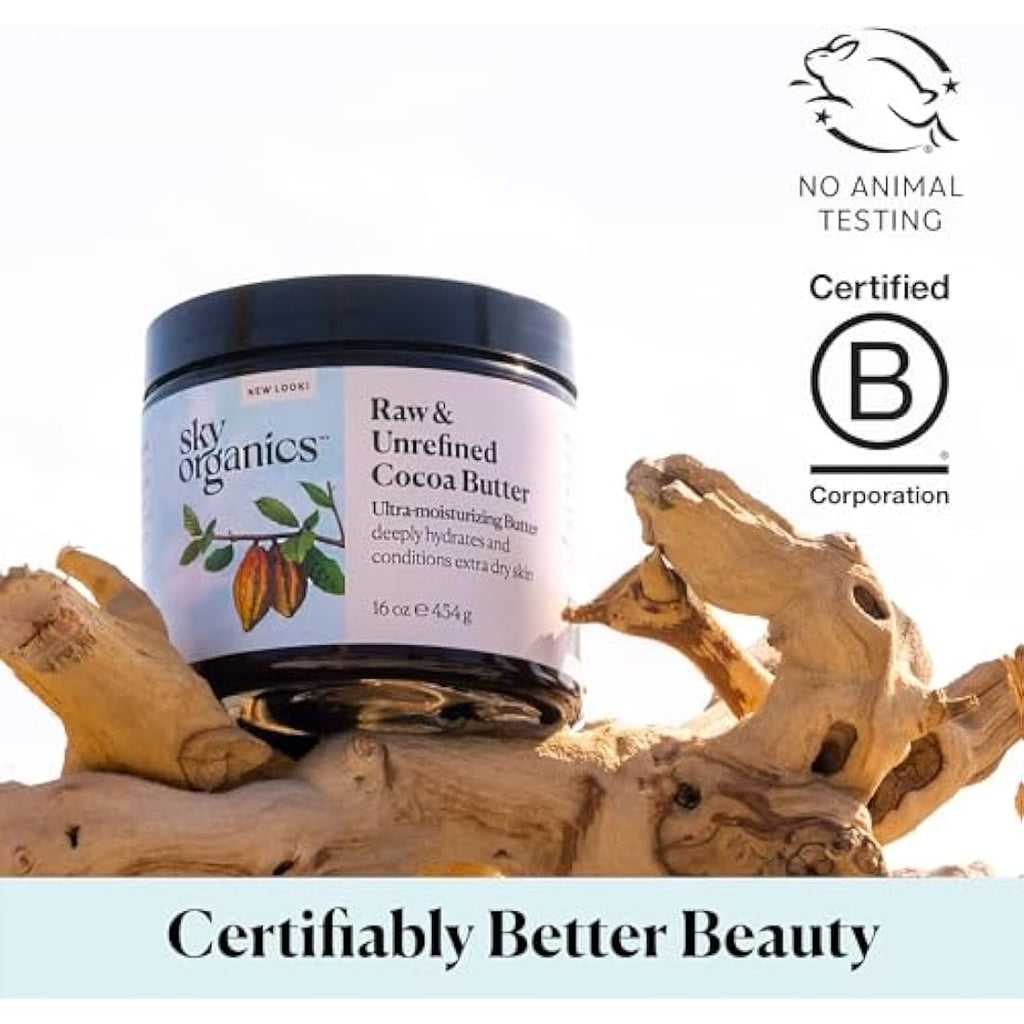 Sky Organics Raw Cocoa Butter – 100% Unrefined Body Moisturizer, 454g