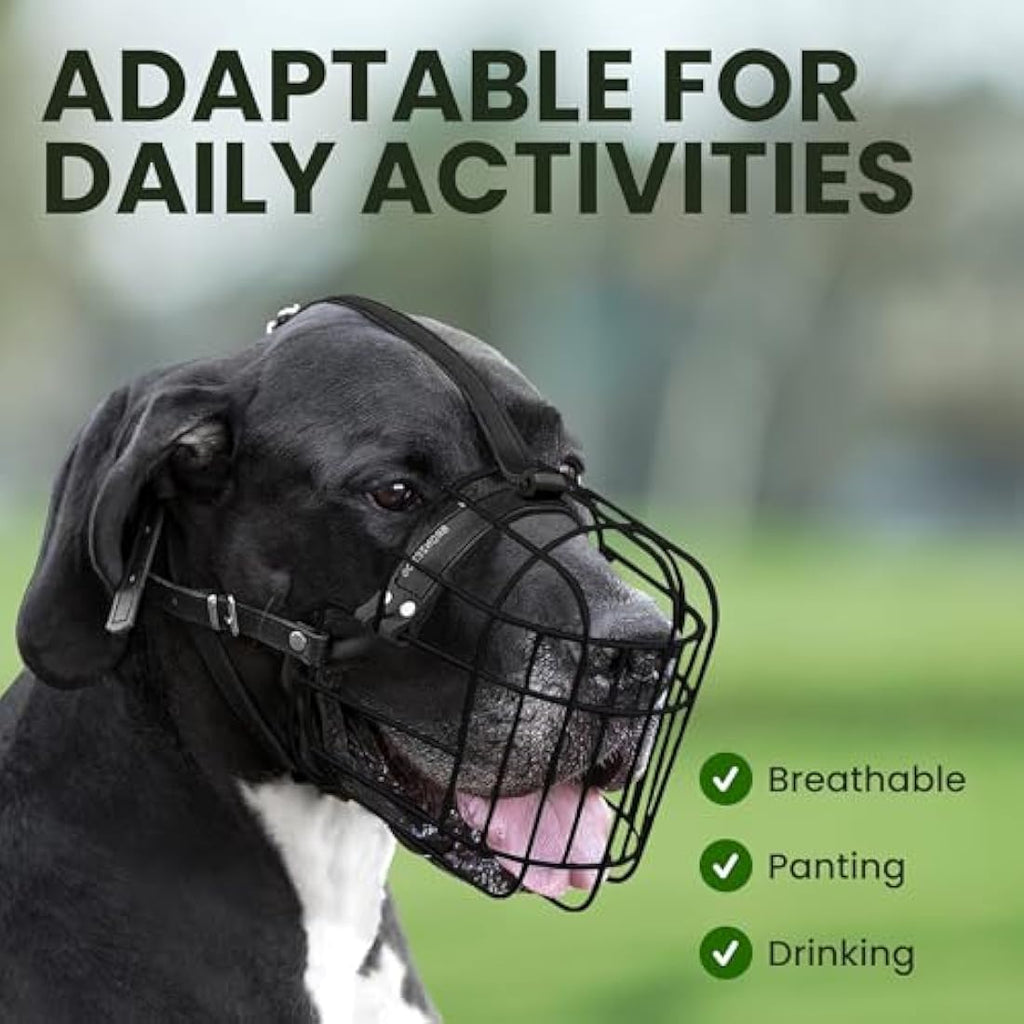 BronzeDog Metal Wire Basket Dog Muzzle | Large Breed Leather Straps
