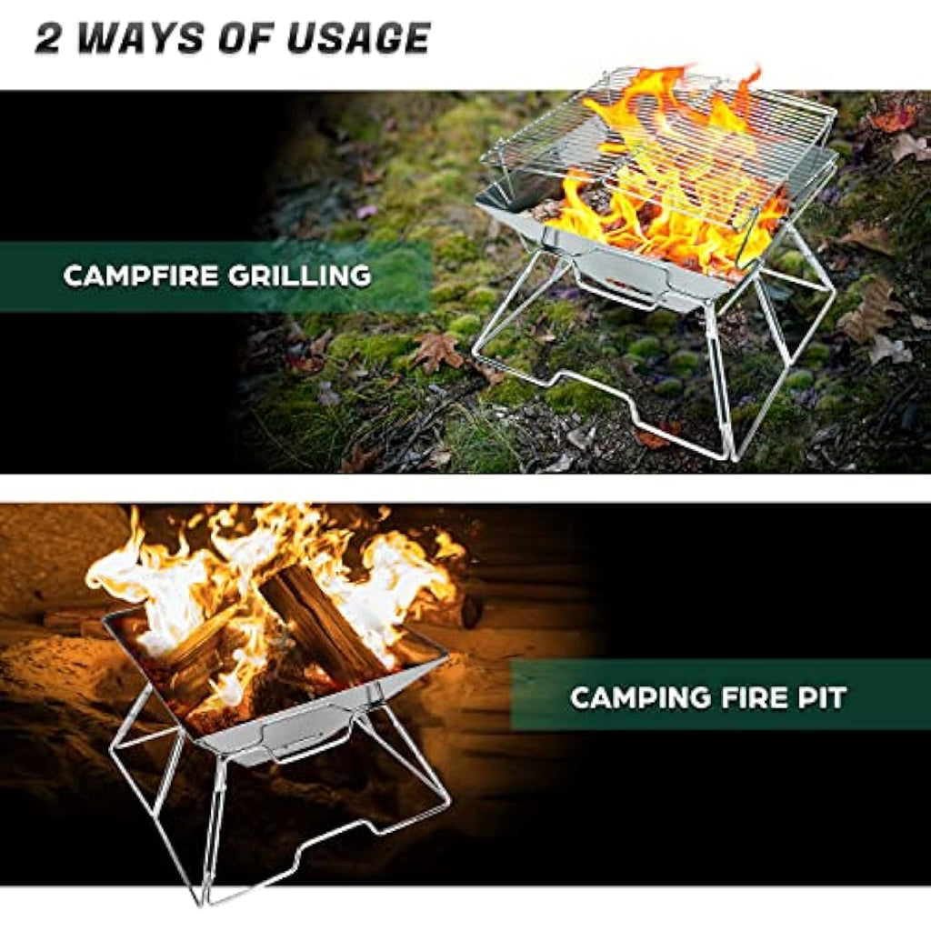 Odoland Portable Camping Fire Pit | Collapsible Stainless Steel BBQ Grill