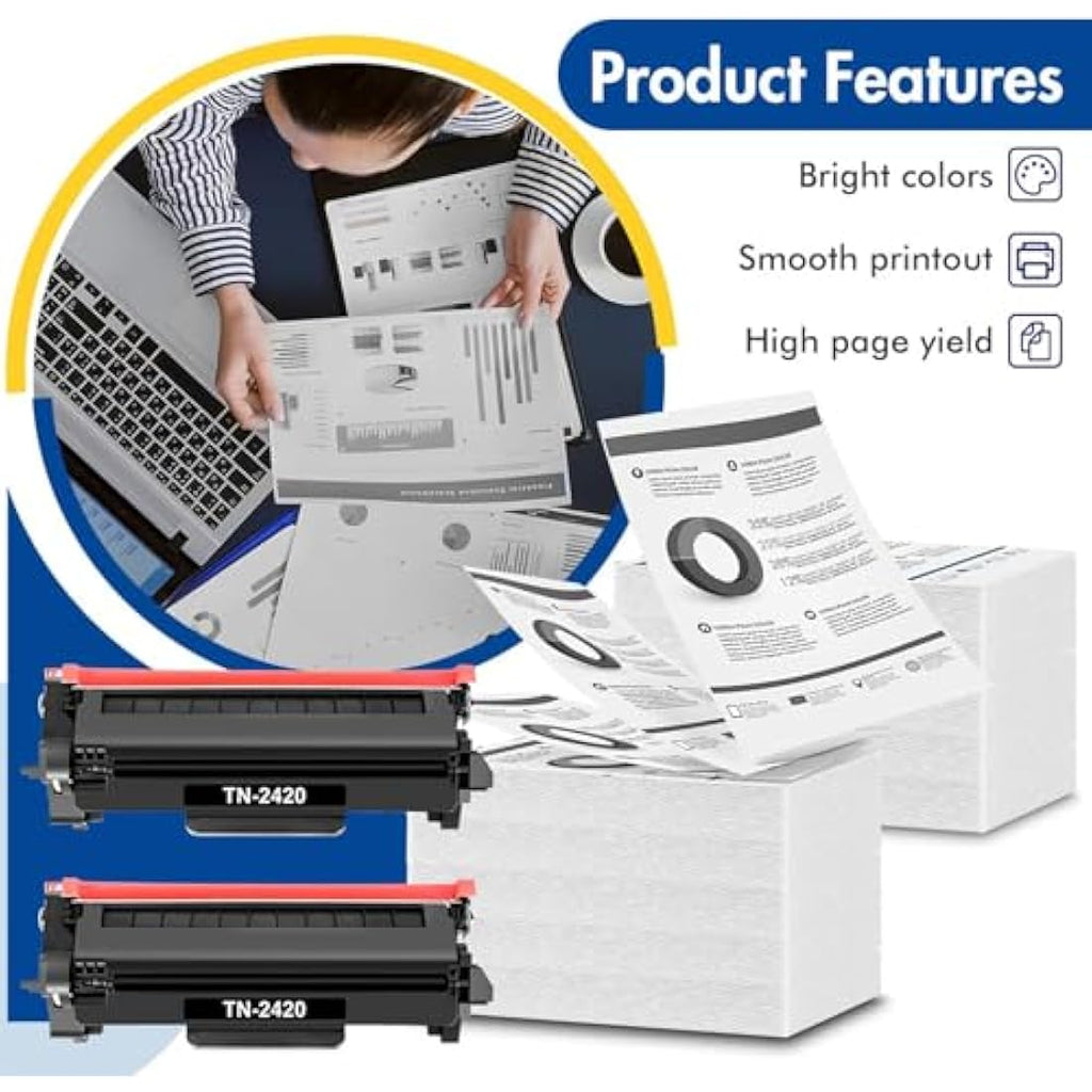 Jolof Store TN2420 Black Toner Cartridge for Brother MFC-L2710DW - 2-Pack