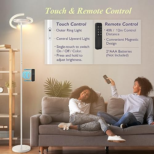 FIMEI Modern LED Floor Lamp - Stepless Dimming & Remote Control, White