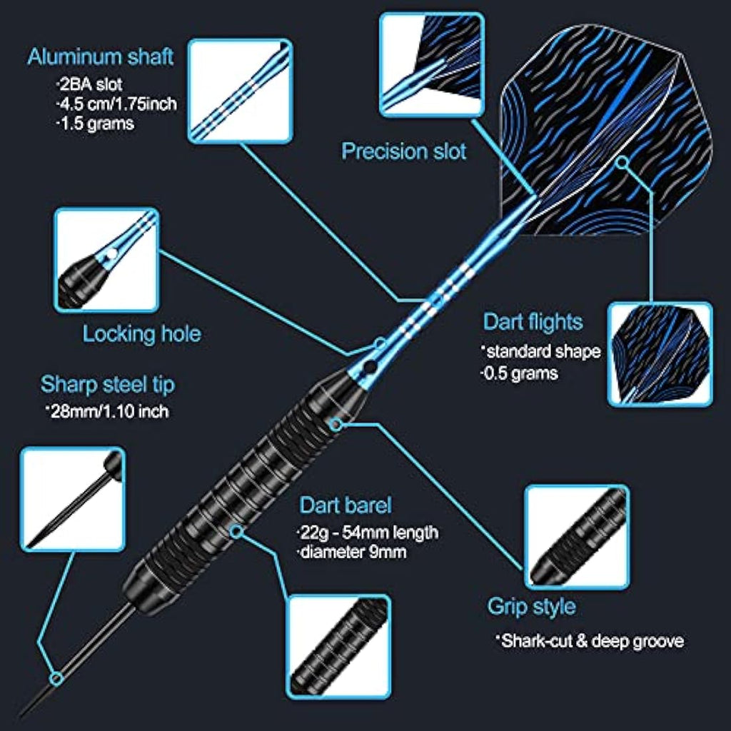 DARTSPACE 12 Pack Steel Tip Darts Set | 22-24g Professional Metal Darts