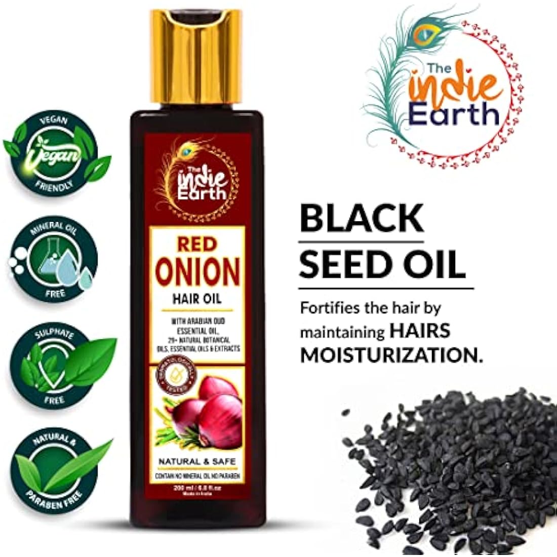 The Indie Earth Red Onion Hair Oil - Anti Hair Loss & Growth - 200ml