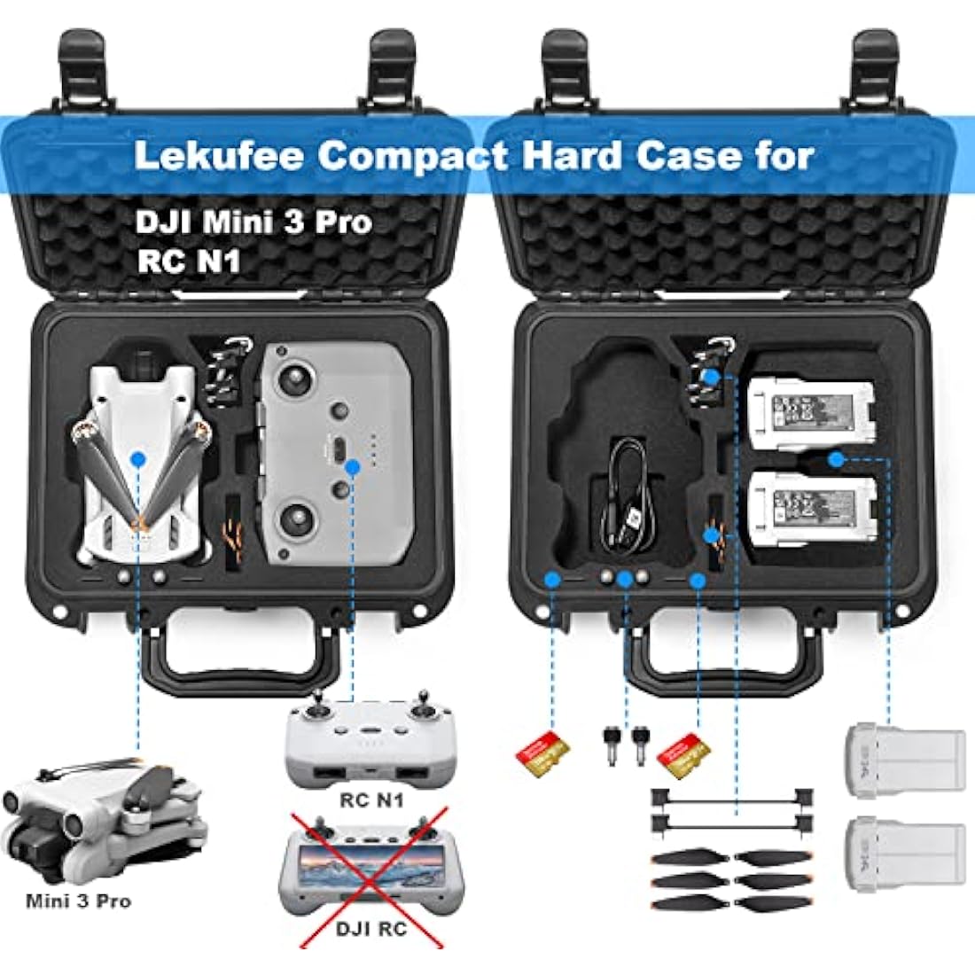 Lekufee Waterproof Hard Case for DJI Mini 4 Pro & Mini 3 Pro Drone