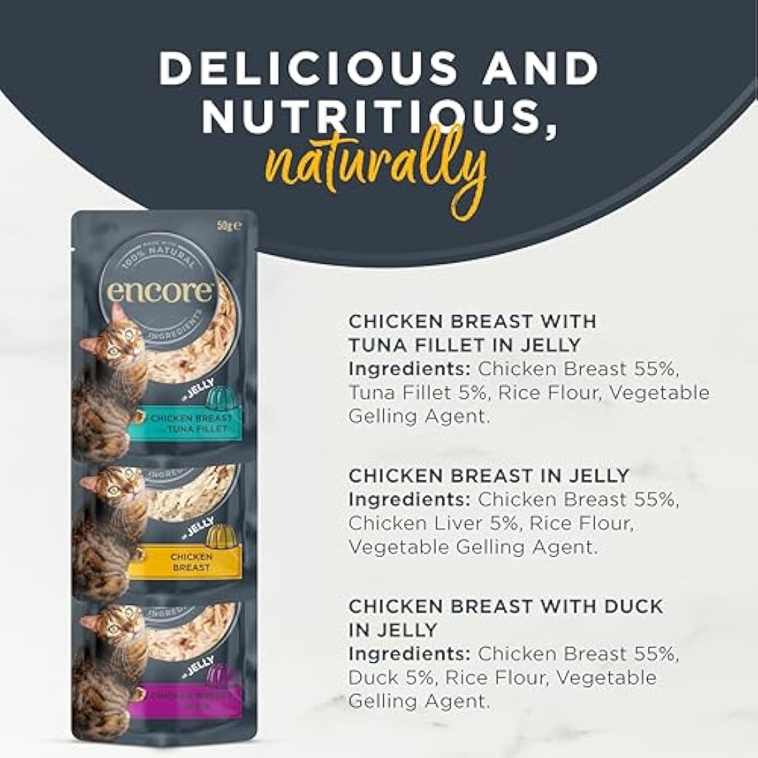 Encore Natural Wet Cat Food | Chicken Selection in Jelly | 5 x 50g