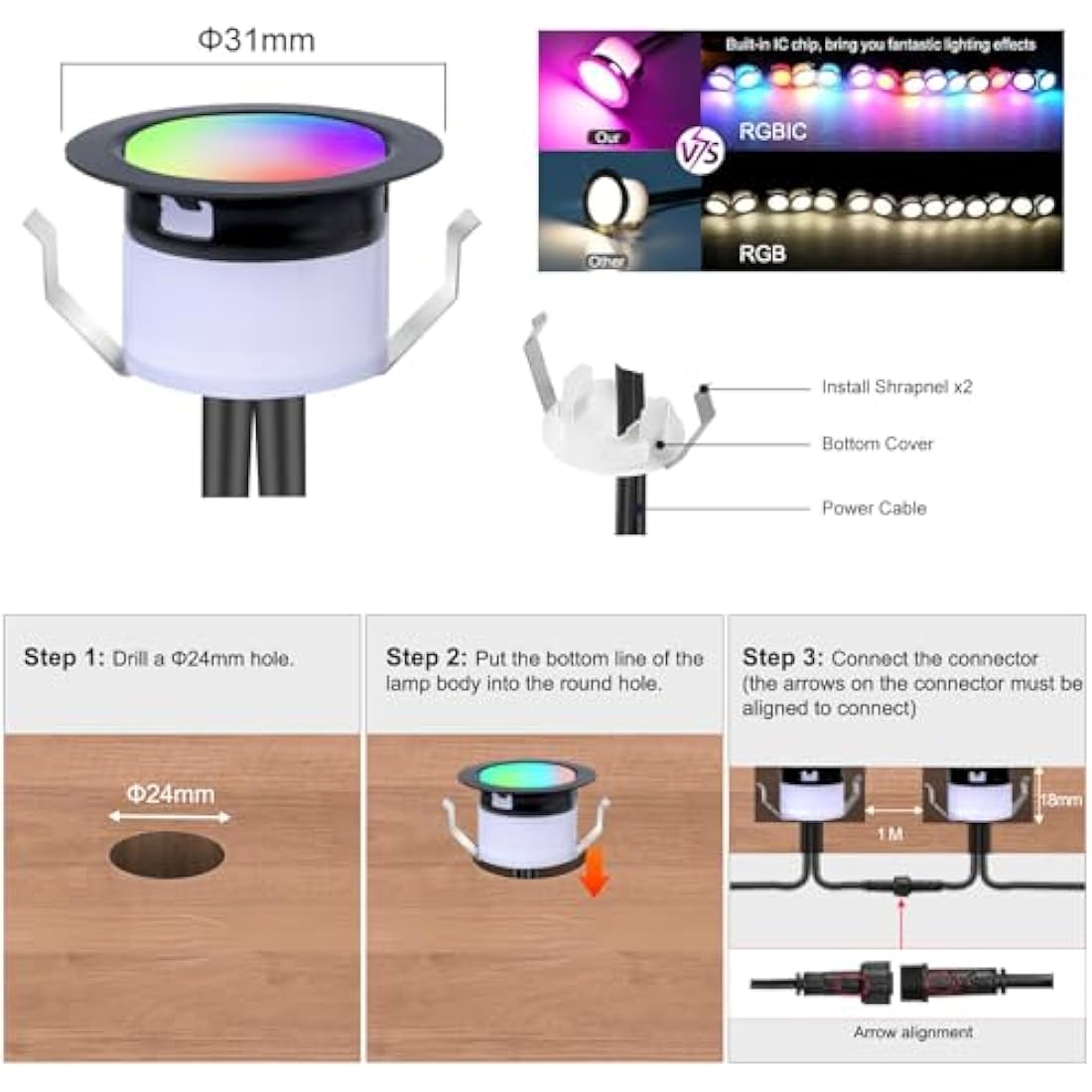 Jolof Store WiFi Smart RGB LED Decking Lights – IP67 Waterproof – 30 Pack