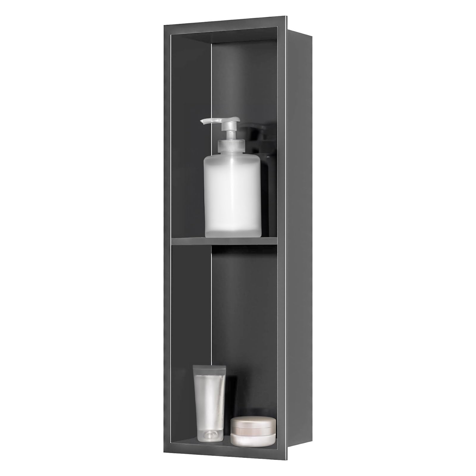 Sunrik Stainless Steel Double Layer Recessed Shower Niche - Grey