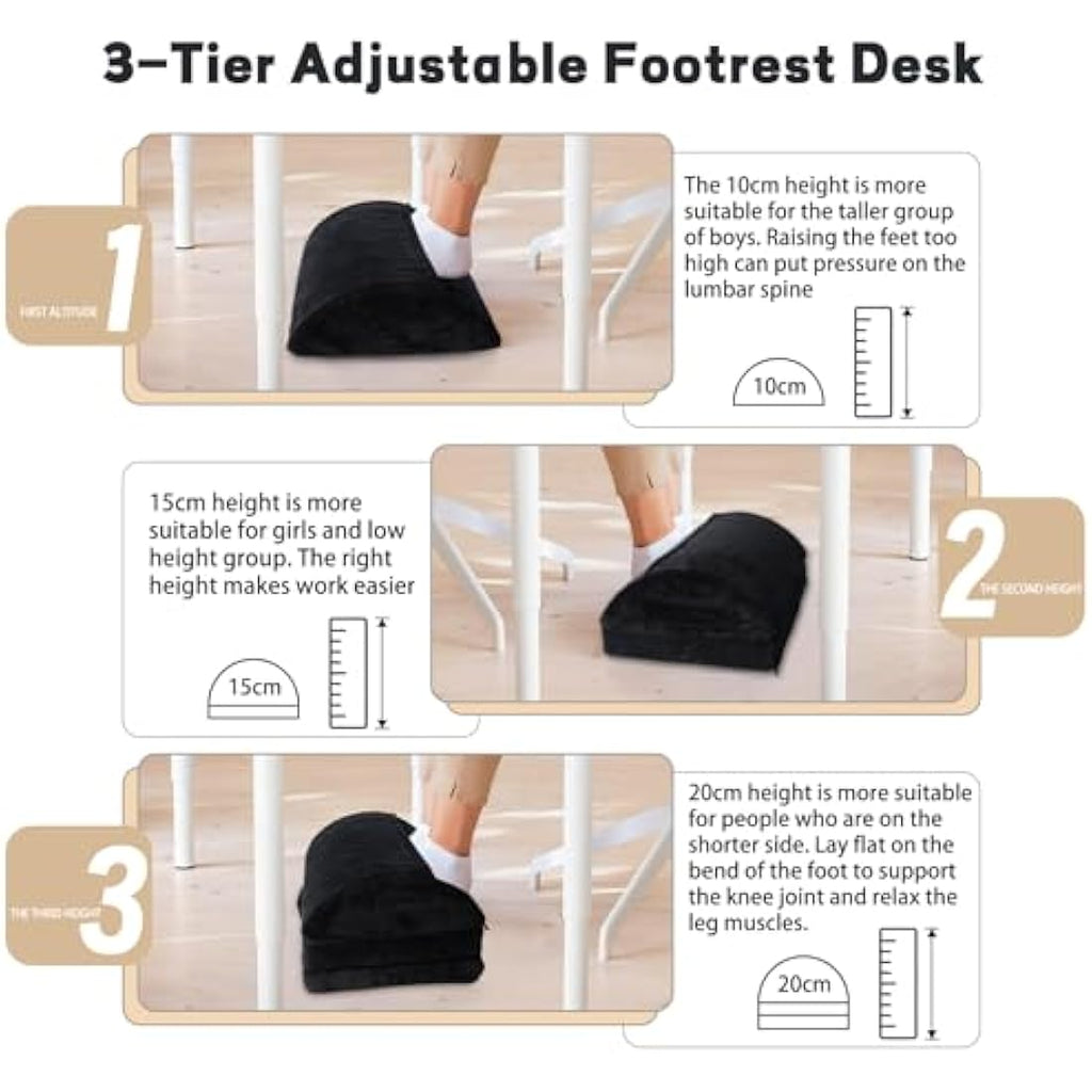 Ergonomic Foot Rest – 3-Layer Adjustable Memory Foam Stool