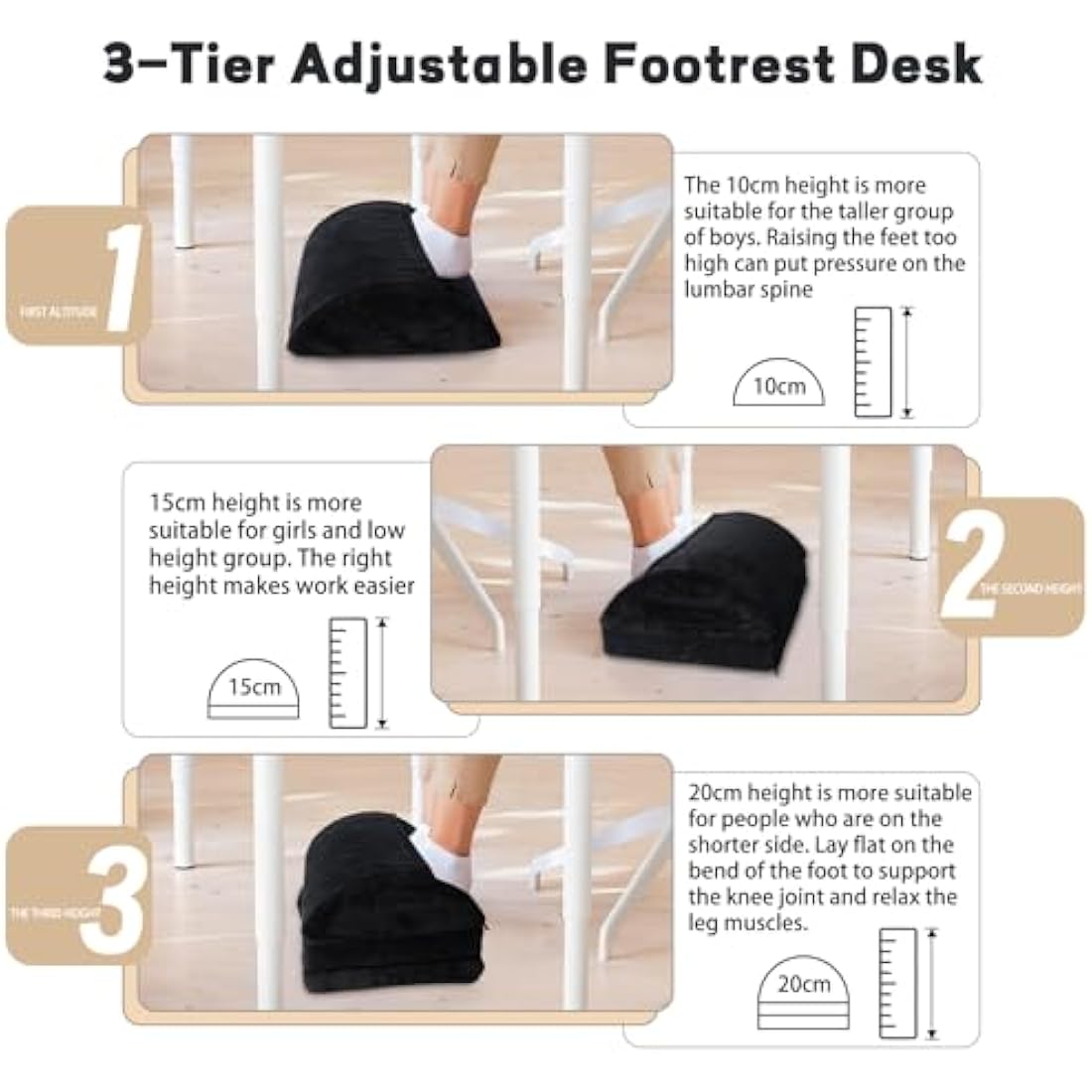 Ergonomic Foot Rest – 3-Layer Adjustable Memory Foam Stool