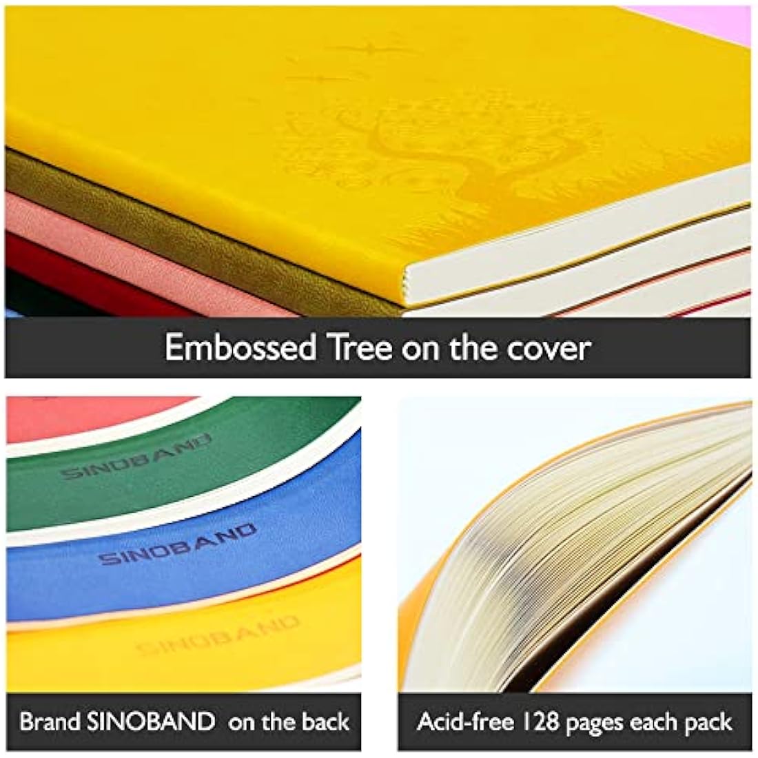 SINOBAND A5 PU Leather Lined Journal Notebooks - 8 Pack Random Colors