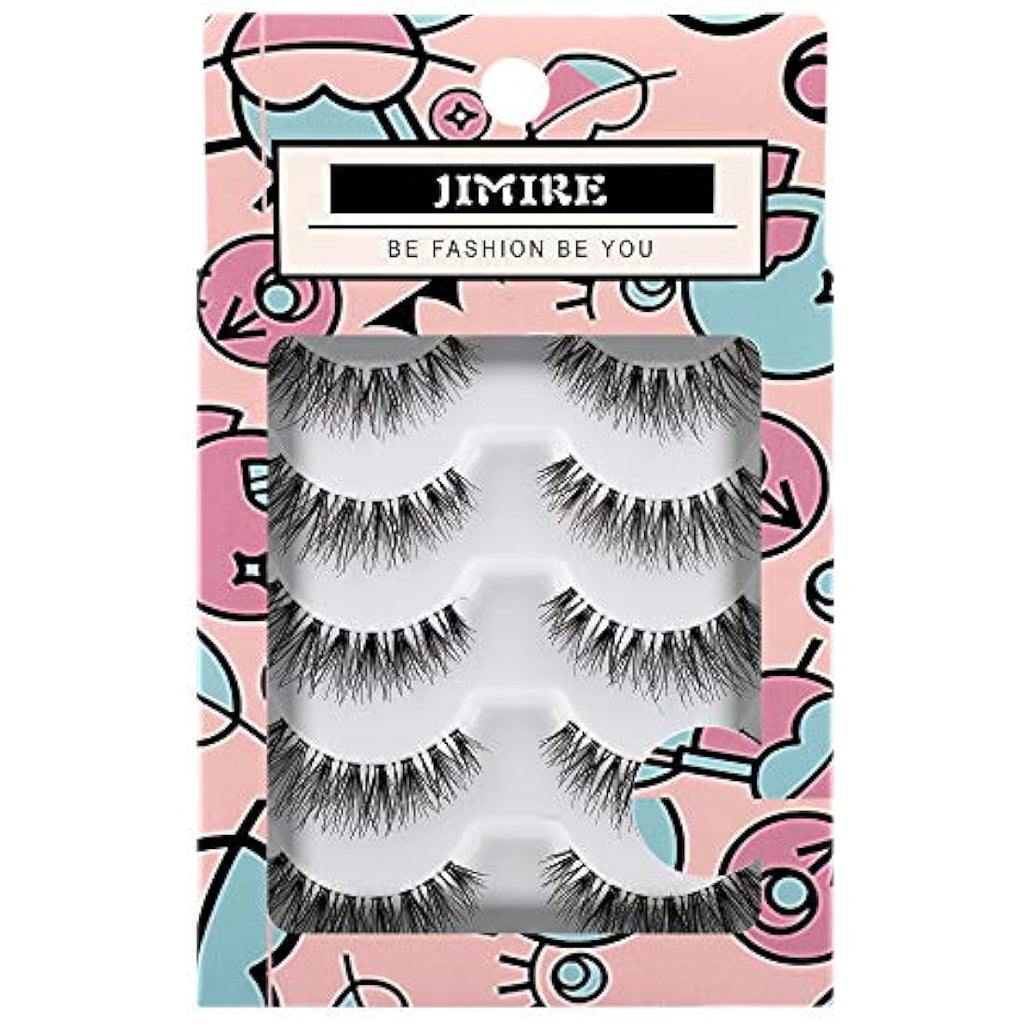 JIMIRE 3D False Eyelashes – Natural Demi-Wispies Cat Eye Lashes, 5 Pairs