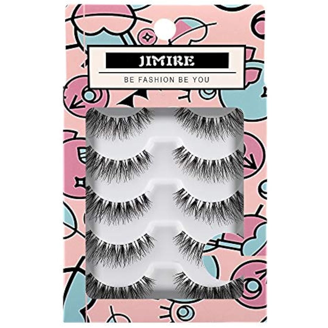 JIMIRE 3D False Eyelashes – Natural Demi-Wispies Cat Eye Lashes, 5 Pairs