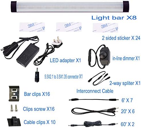 AlBOO Dimmable LED Under Cabinet Kitchen Lights - 8 Pack 6000K White