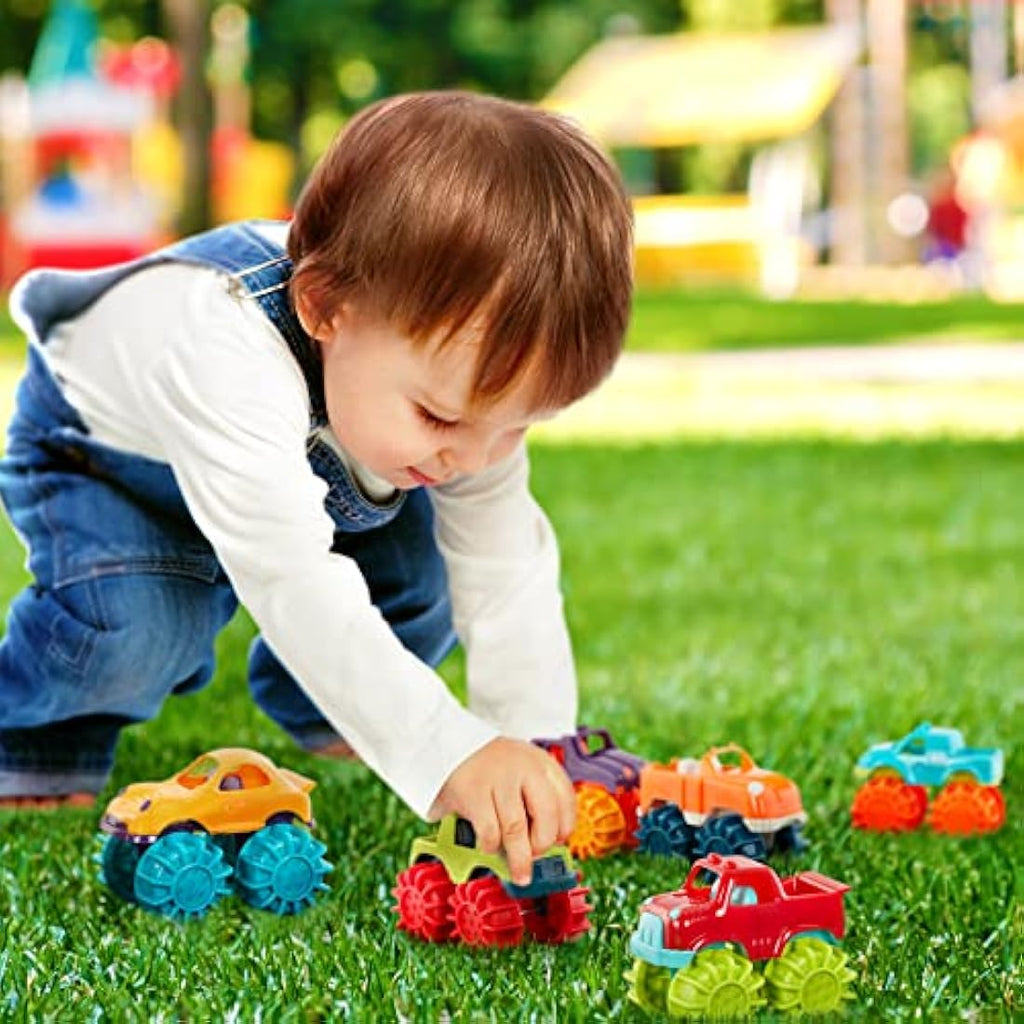 Battat Mini Monster Trucks – 6 Pack Colorful Toddler Toy Cars with Bag