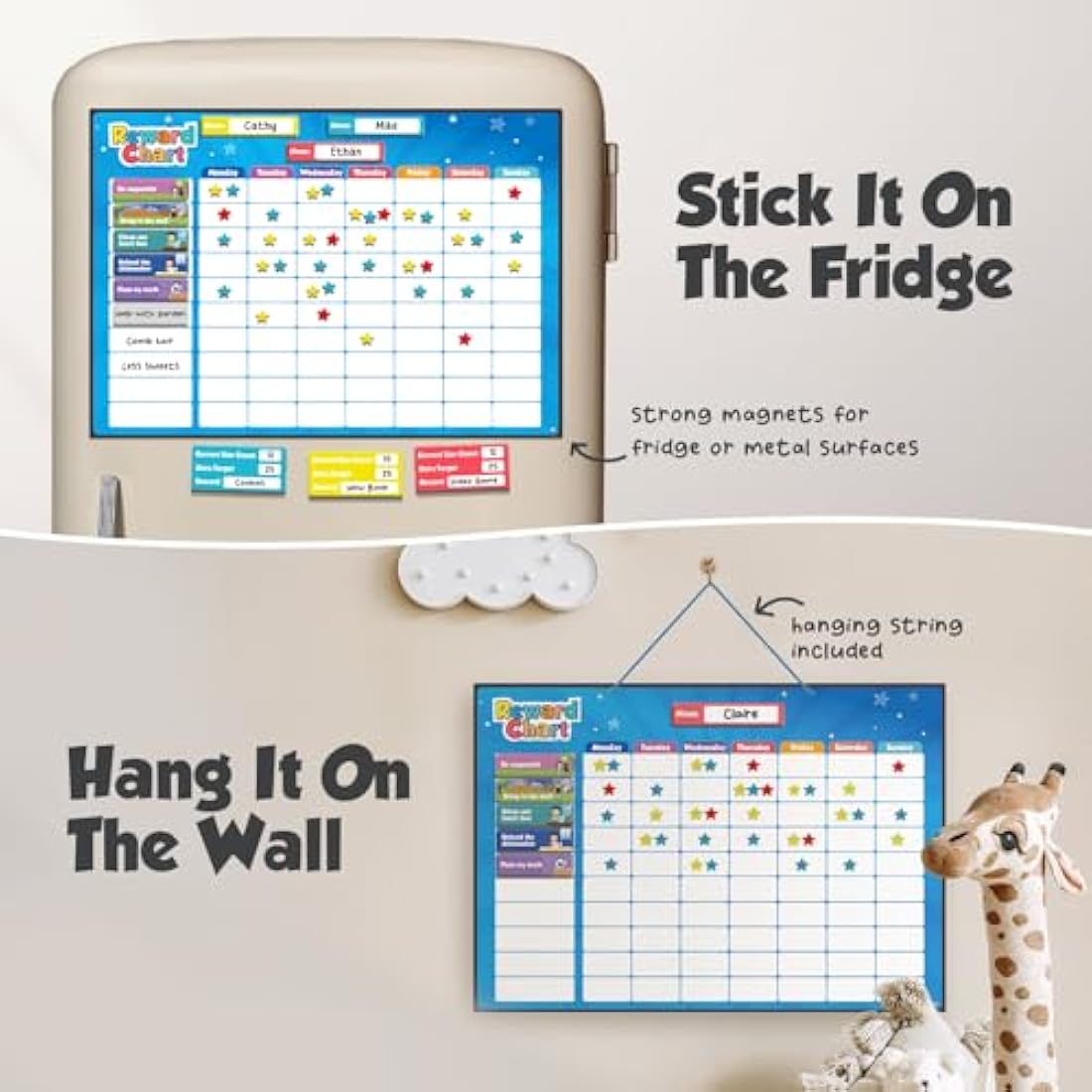 Smart Panda Magnetic Reward Star Chart for Kids - 80 Tasks & 300 Stars