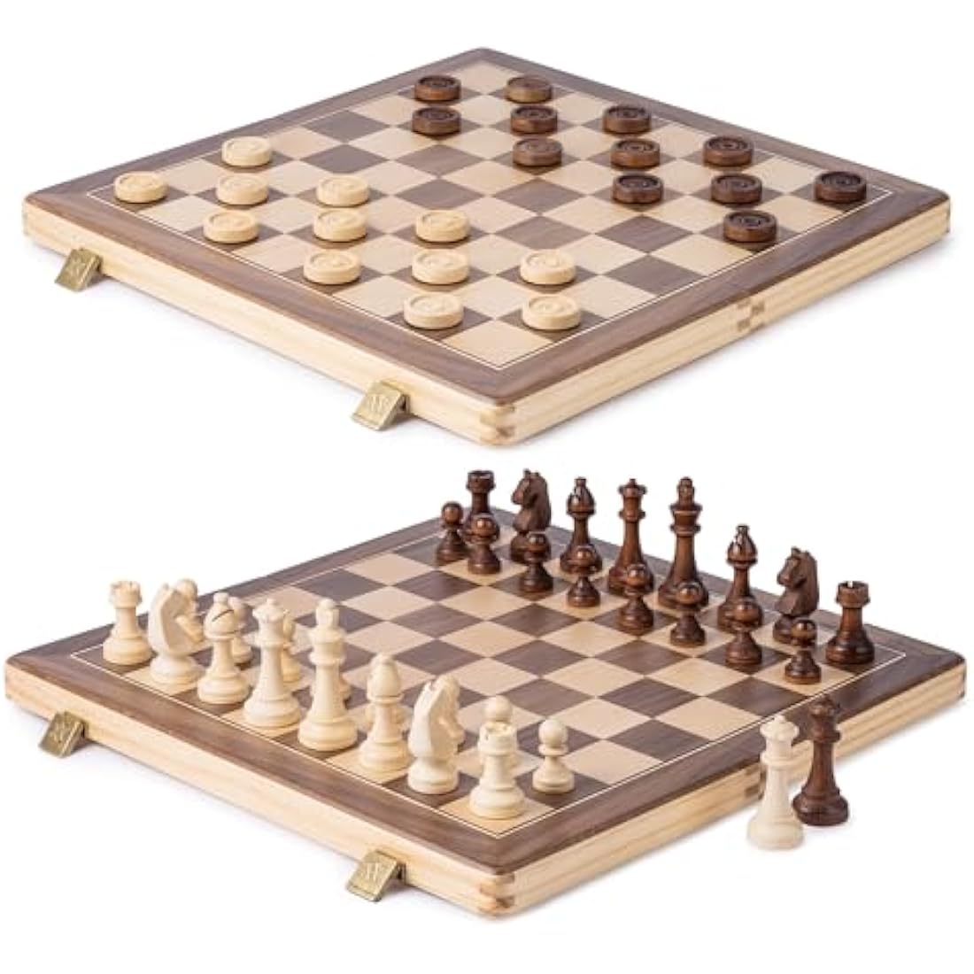 A&A 15" Wooden Folding Chess and Checkers Set | 3" Staunton Pieces