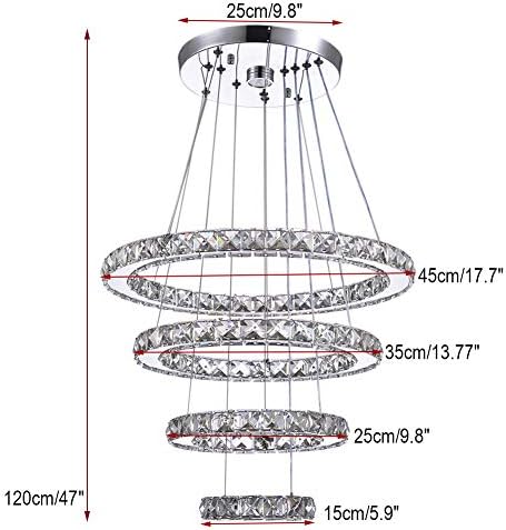 Modern Crystal Chandelier – 4-Ring LED Pendant Light Fixture