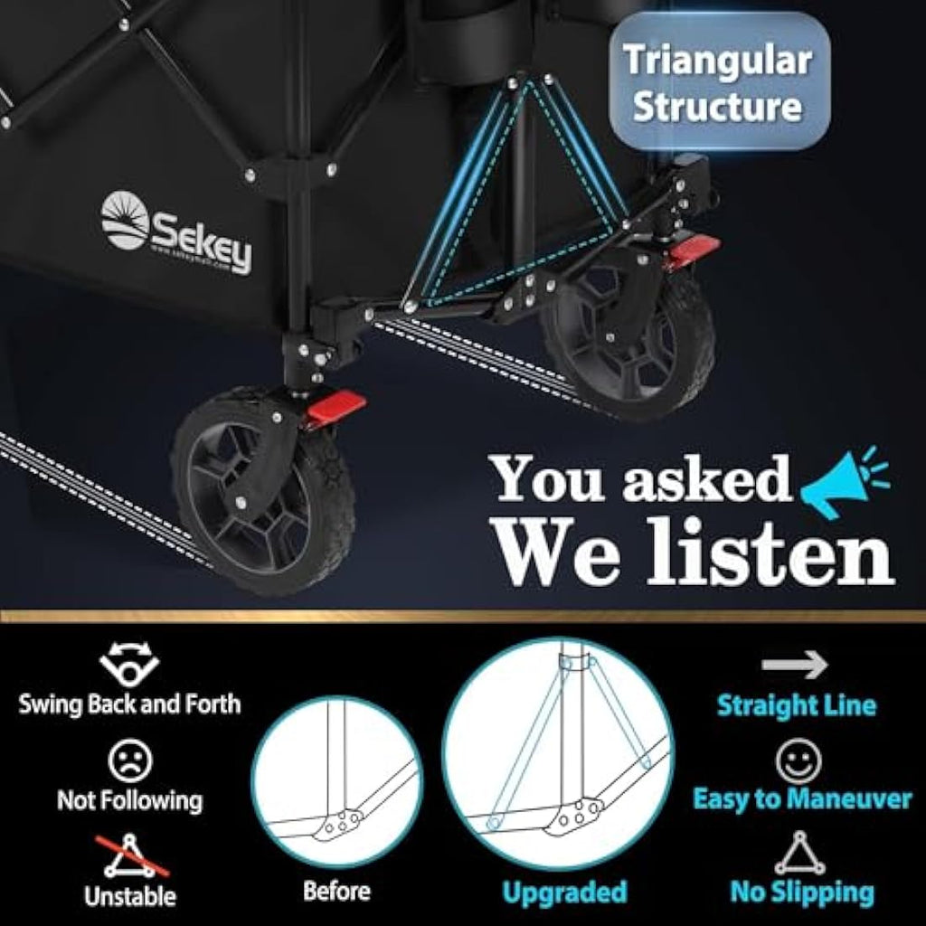 Sekey 200L Folding Wagon | Heavy-Duty All-Terrain Festival Trolley, Black