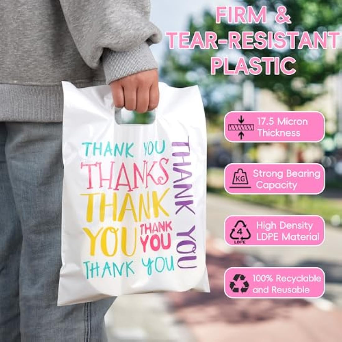 100 Pack Thank You Plastic Bags – 23x30cm Boutique Bags