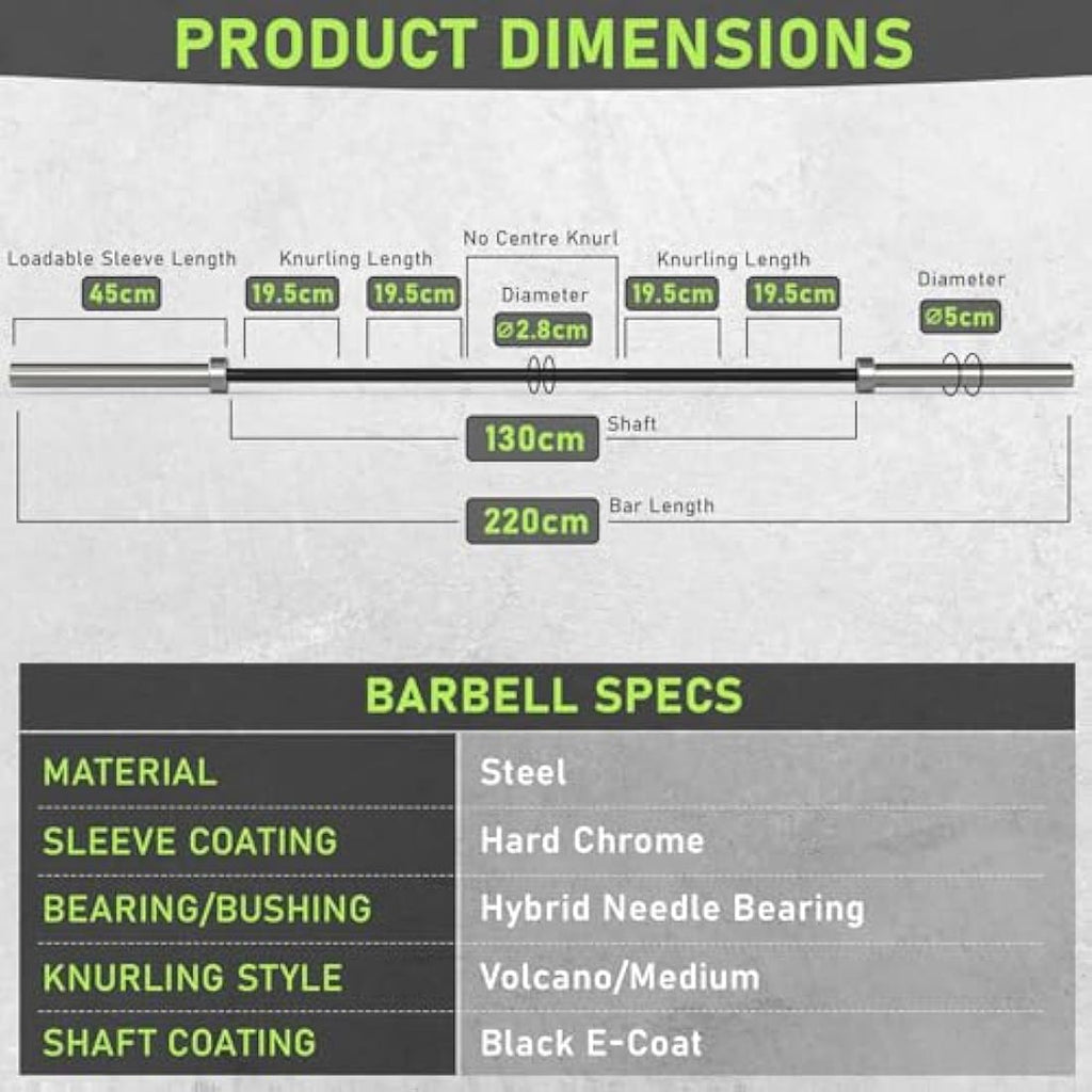 PhysKcal Olympic Barbell - 15kg/20kg Steel Bar for Weightlifting