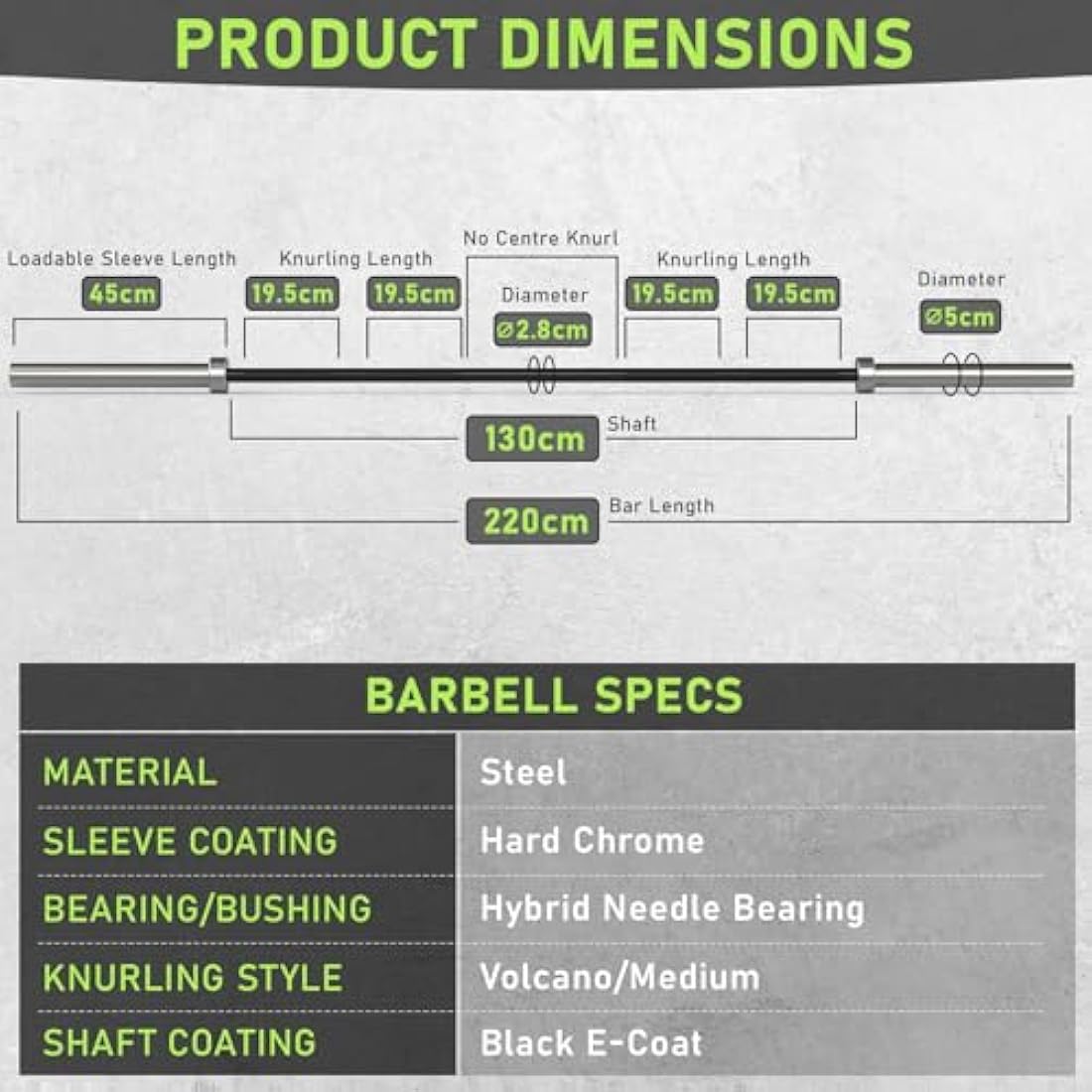 PhysKcal Olympic Barbell - 15kg/20kg Steel Bar for Weightlifting