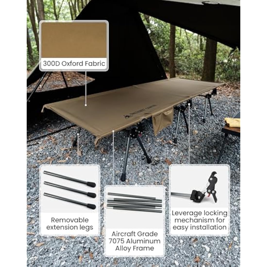 OneTigris SUPRANUBIS Camping Cot – Height Adjustable Folding Bed