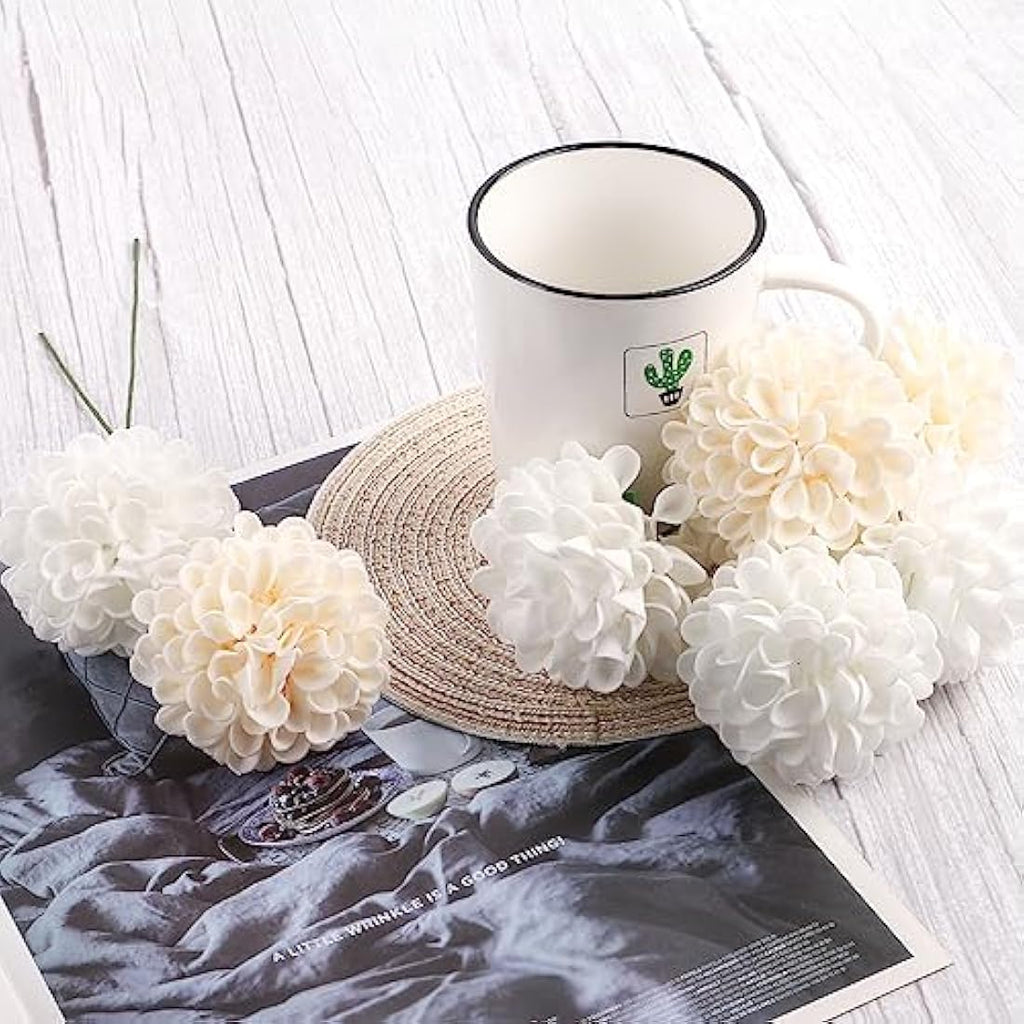 N&T NIETING 20pcs White Foam Dahlia Artificial Flowers for Wedding Decor