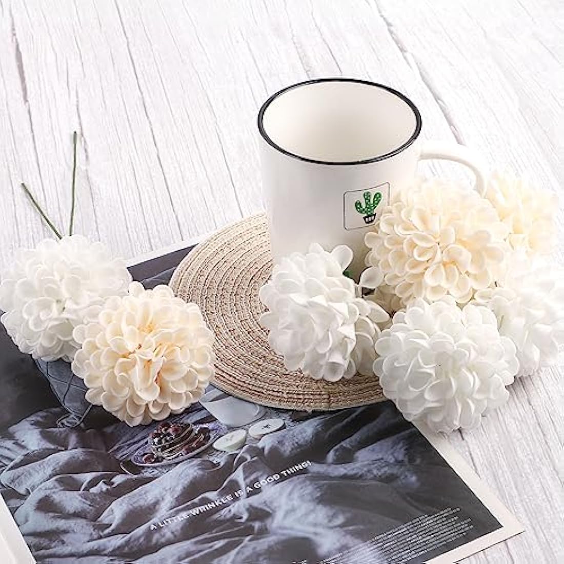 N&T NIETING 20pcs White Foam Dahlia Artificial Flowers for Wedding Decor