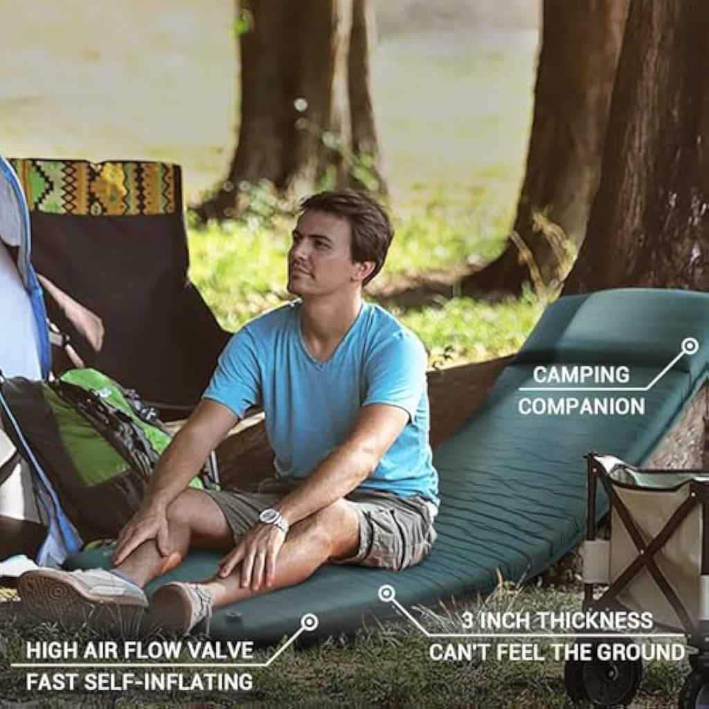 INVOKER Self Inflating Memory Foam Camping Sleeping Mat | Green