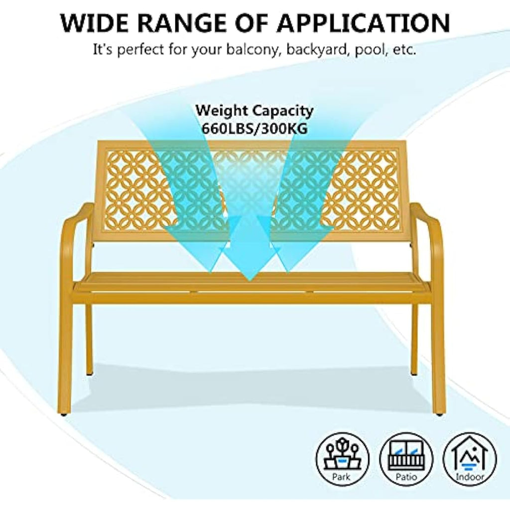 Grand Patio Garden Bench – 3-Seater Rust-Resistant Metal Park Bench, Yellow