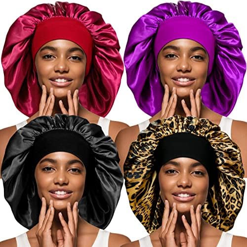 Jolof Store Satin Bonnet for Curly Hair – 4 Pack Extra Large Sleep Caps