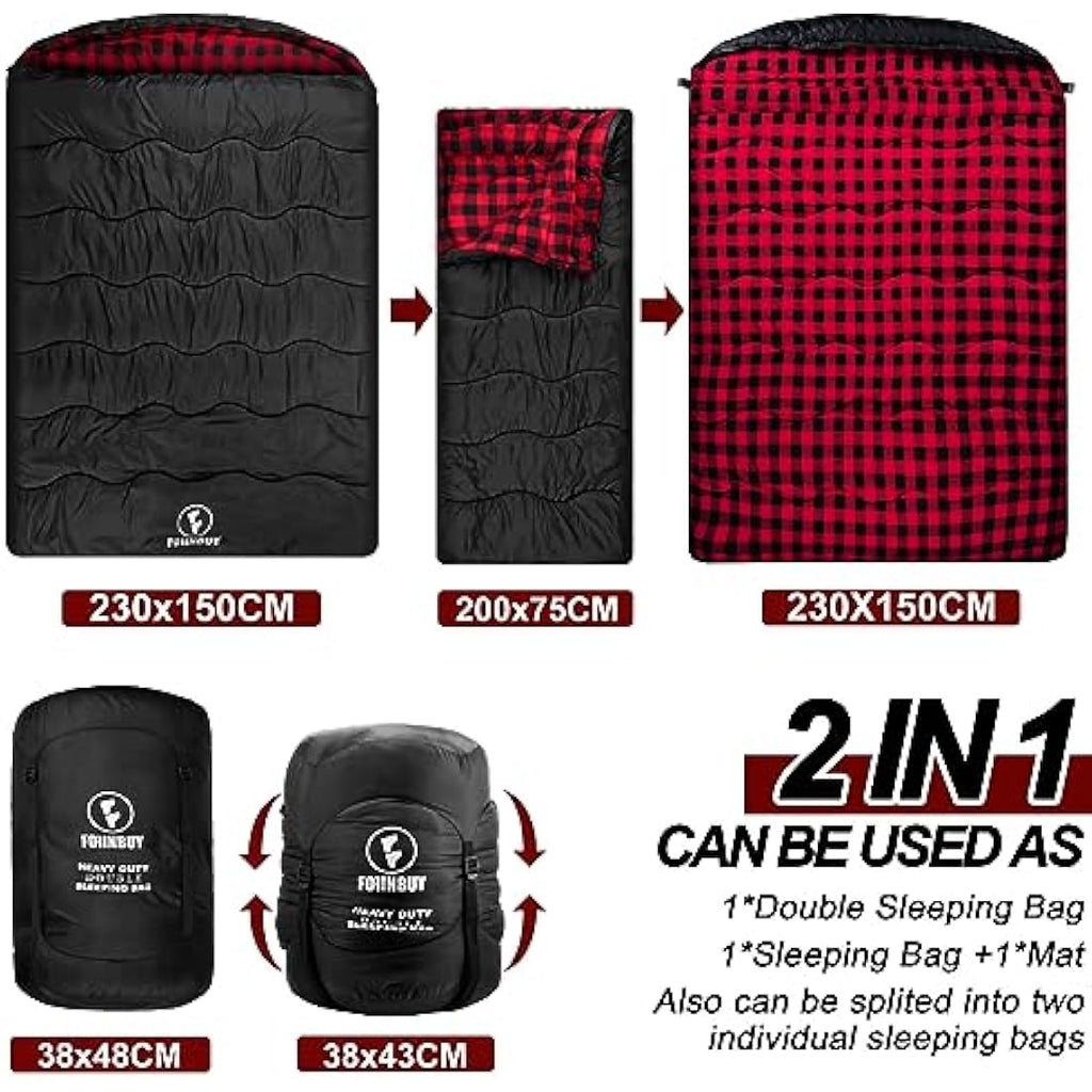 FORINBUY Double Sleeping Bag – Winter Cotton Flannel Queen Size 2 Person
