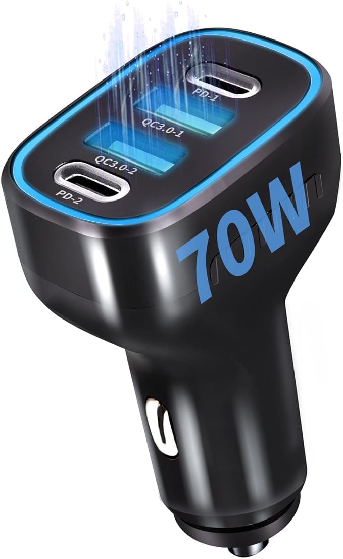 70W USB C Car Charger – 4 Port PD 35W & QC3.0 Fast Adapter