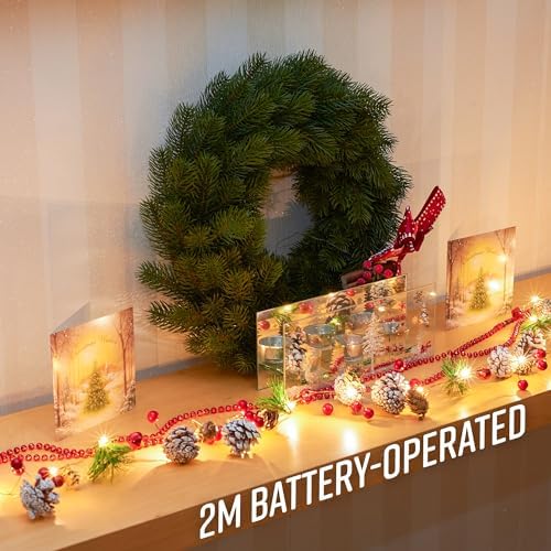 GloBrite 2M Pre-Lit Christmas Garland | 20 LED Battery Operated Greenery